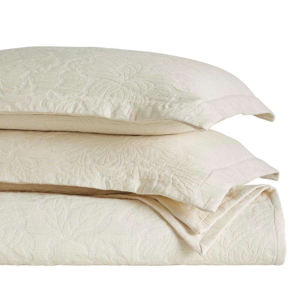 Hibiscus Cotton Medium Weight Matelasse Woven Bedspread and Sham Set - Queen Size, Floral Design, Soft & Breathable - Perfect for Master Bedroom, Guest Room, or Vacation Home Decor