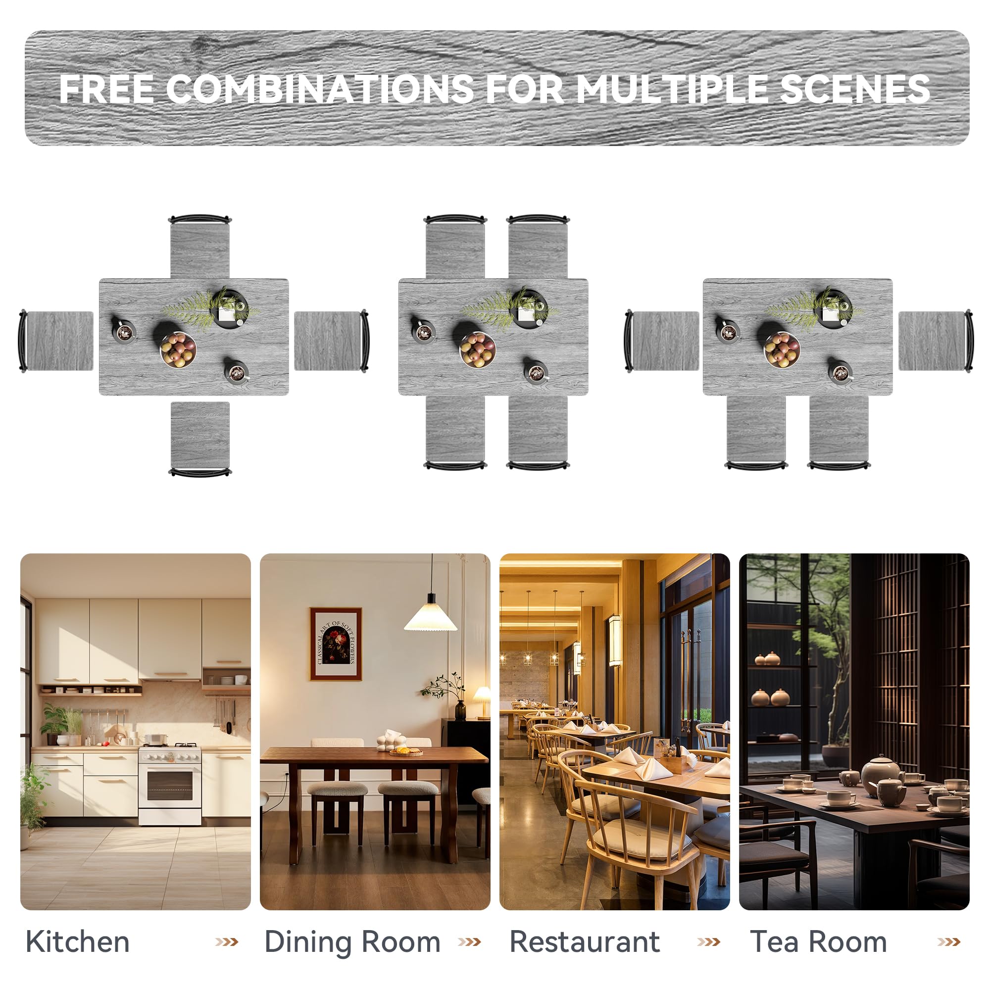 5-Piece Retro Grey Dining Table Set for 4 - Space-Saving Rectangular Kitchen Table with 4 Chairs - Perfect for Small Spaces, Apartments & Dinettes | Ideal for Family Meals, Dinner Parties & Cozy Breakfasts
