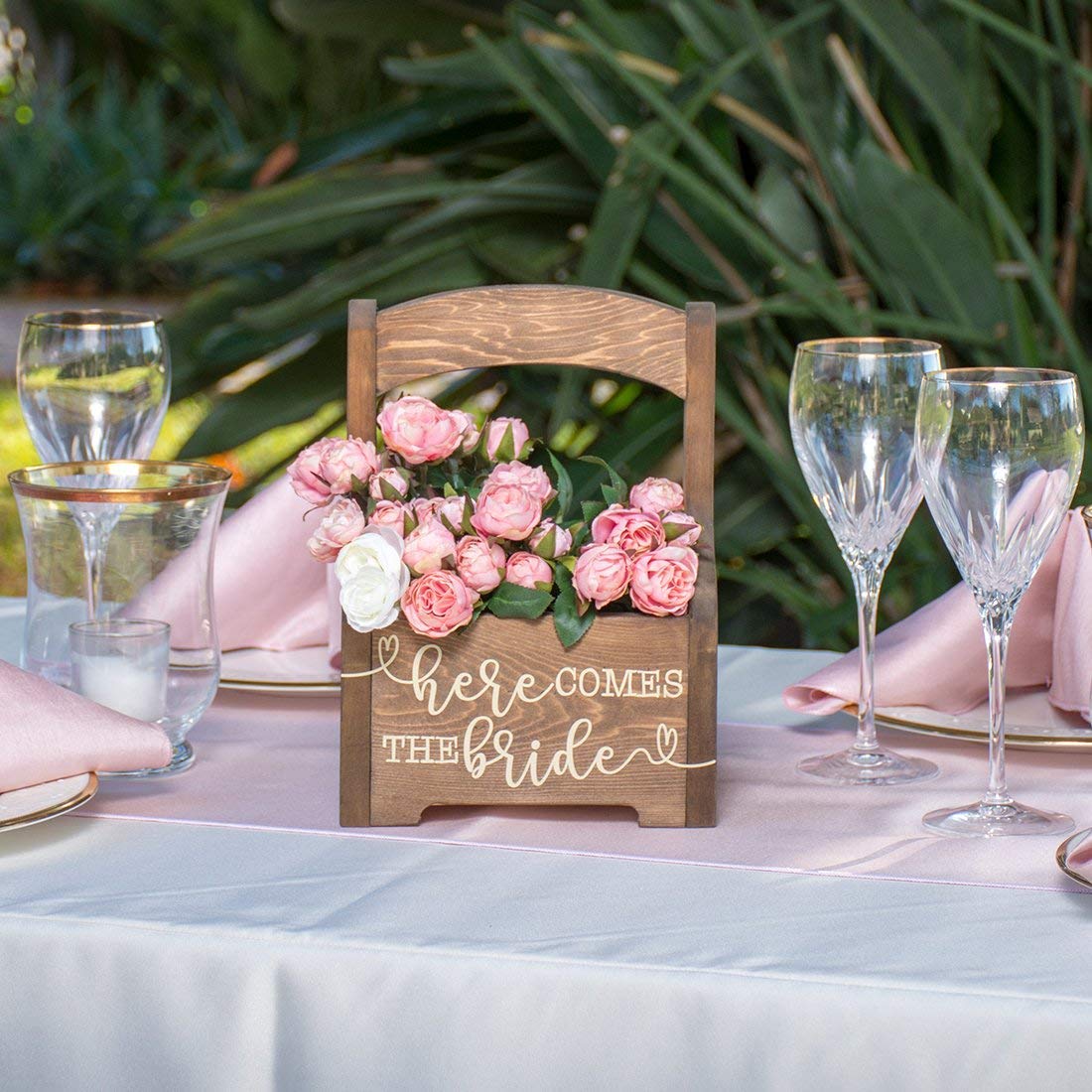 Handmade Rustic Wooden Flower Girl Basket - Perfect for Wedding, Here Comes the Bride Ceremony - Ideal for Boho, Vintage & Country Weddings
