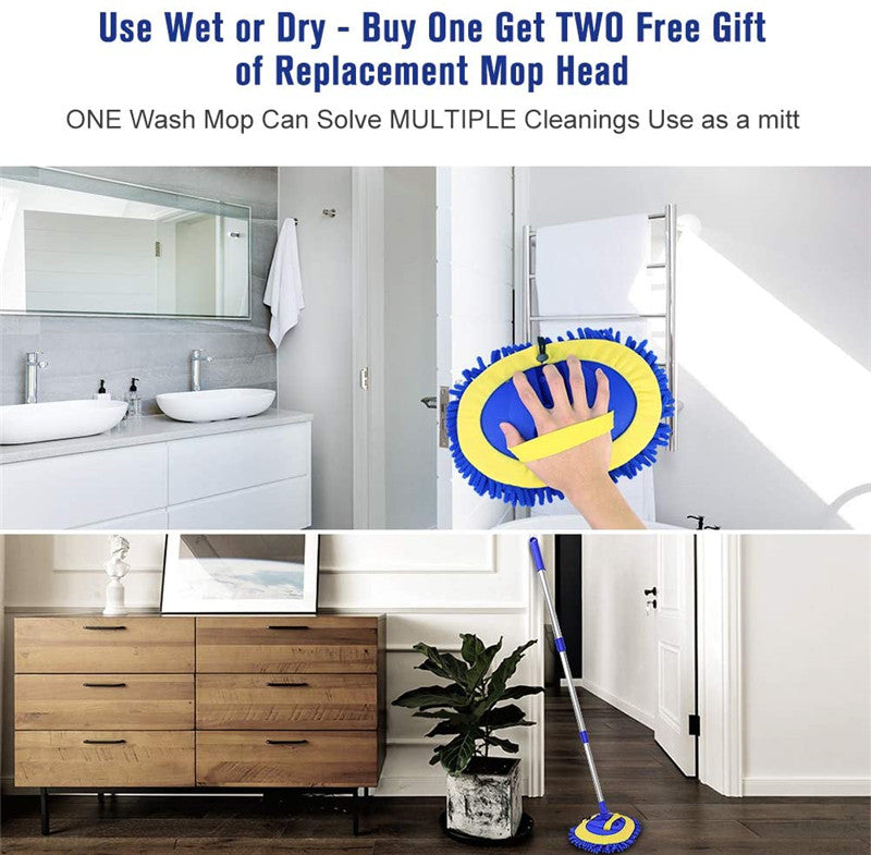 2 in 1 Telescopic Chenille Car Wash Mop with Removable Wash Mitt (1.75-3.75 ft Extension) - Premium Car Cleaning Kit for Easy Washing, Waxing & Drying - Perfect for Sedans, SUVs & Trucks