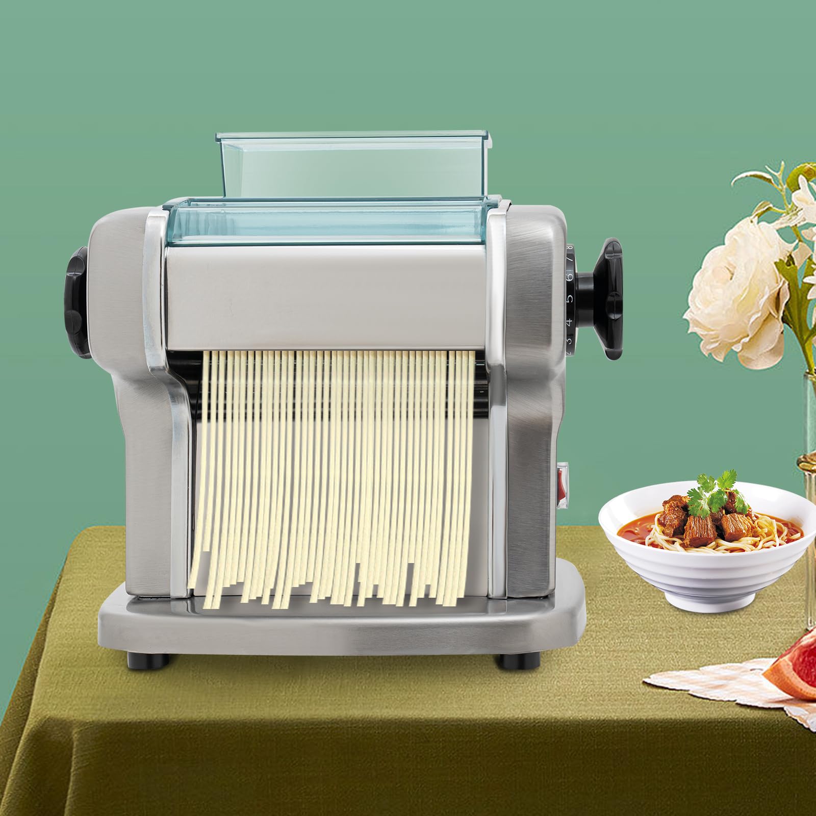 Automatic Electric Pasta Maker Machine - Stainless Steel Fresh Noodle Dough Roller with Adjustable Thickness for Homemade Pasta | Perfect for Family Cooking, Italian Cuisine & Restaurant-Style Meals at Home