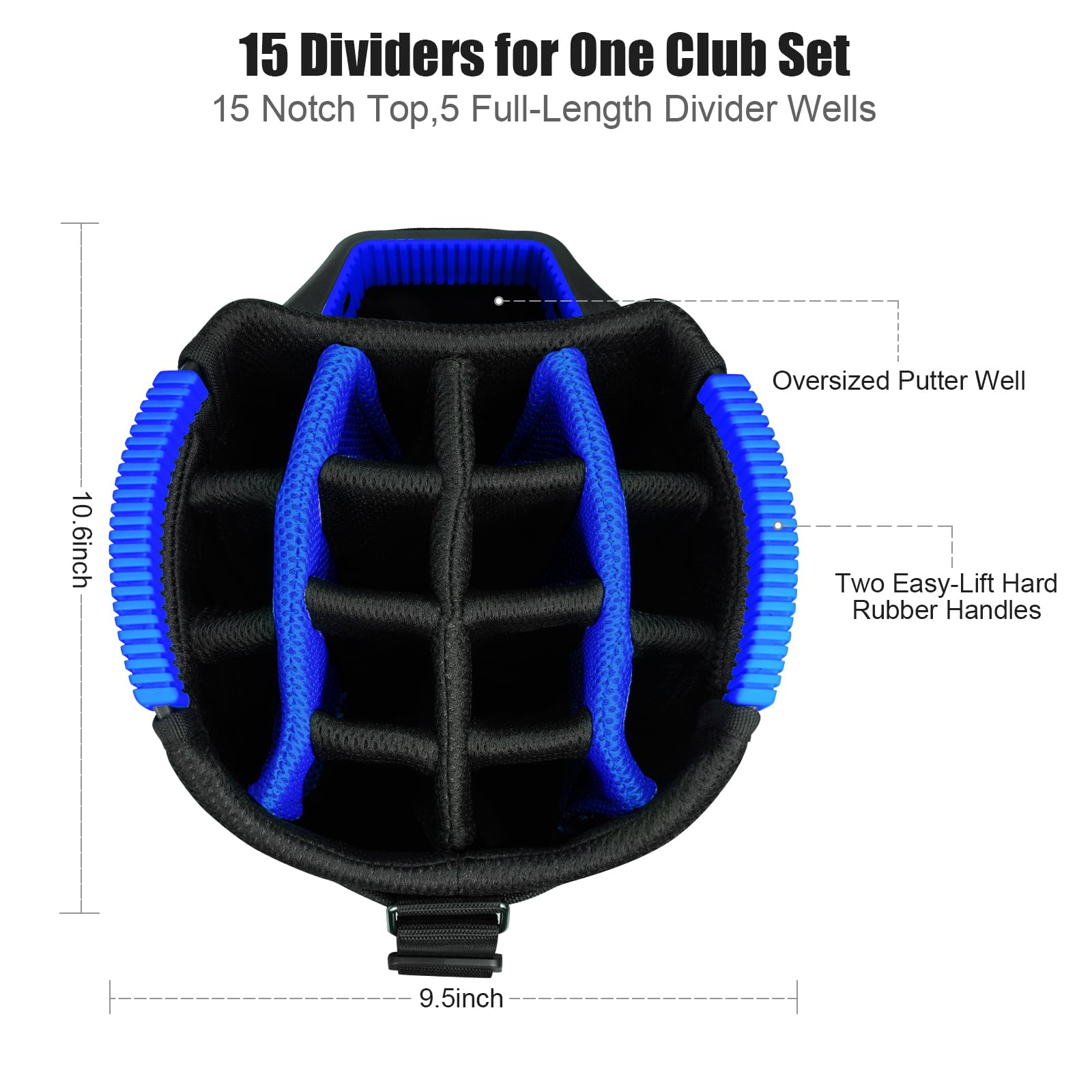 KYTAI 15-Way Golf Bag with Full-Length Dividers & 9 Pockets - Includes Rain Hood - Ergonomic Design for Men & Women | Perfect for Golf Tournaments, Driving Range & Club Storage
