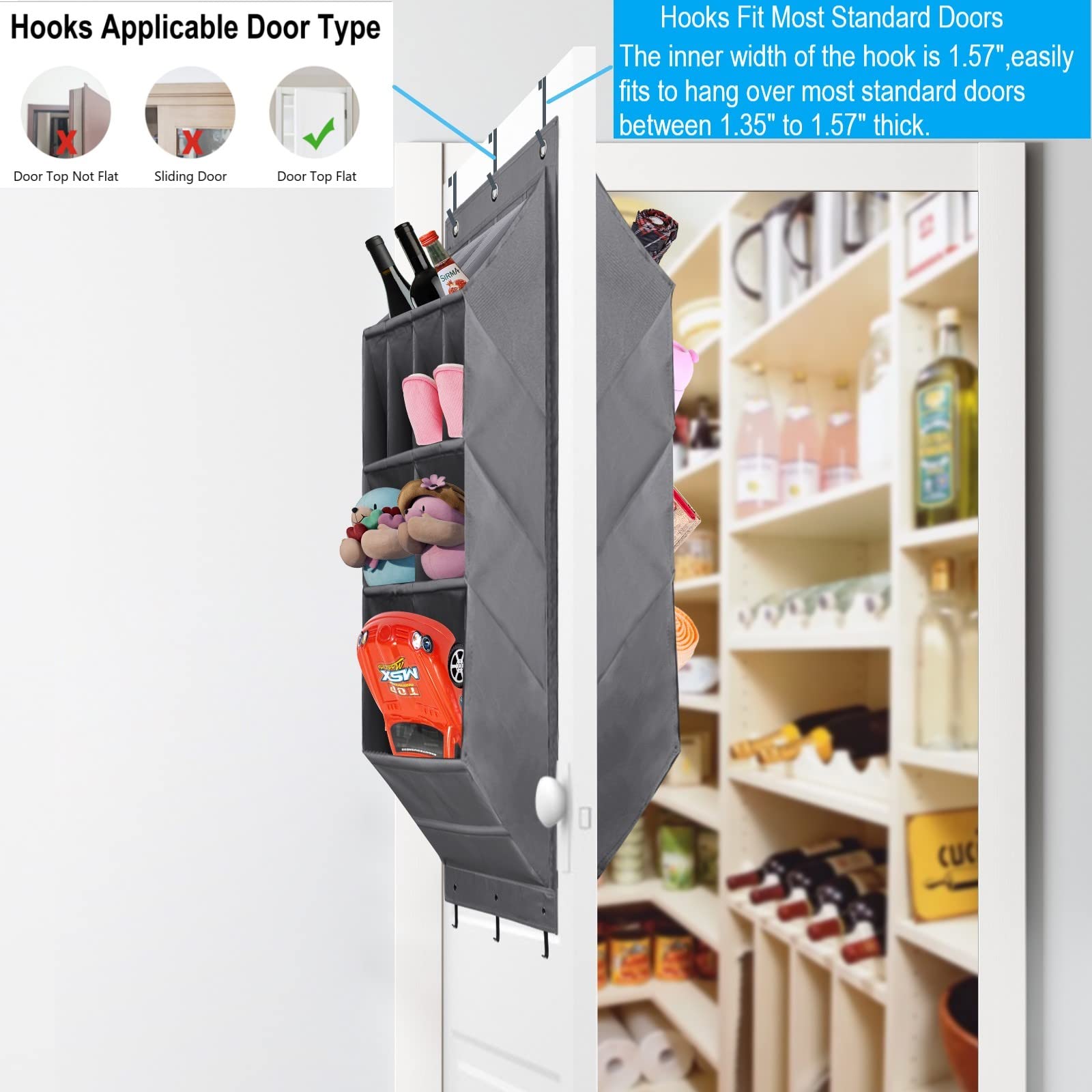 Over The Door Shoe Organizer - Extra Large Hanging Shoe Rack with Deep Pockets for Closet, RV & Narrow Door Storage | Space-Saving Shoe Holder for Bedroom, Entryway & Dorm Organization (Grey)