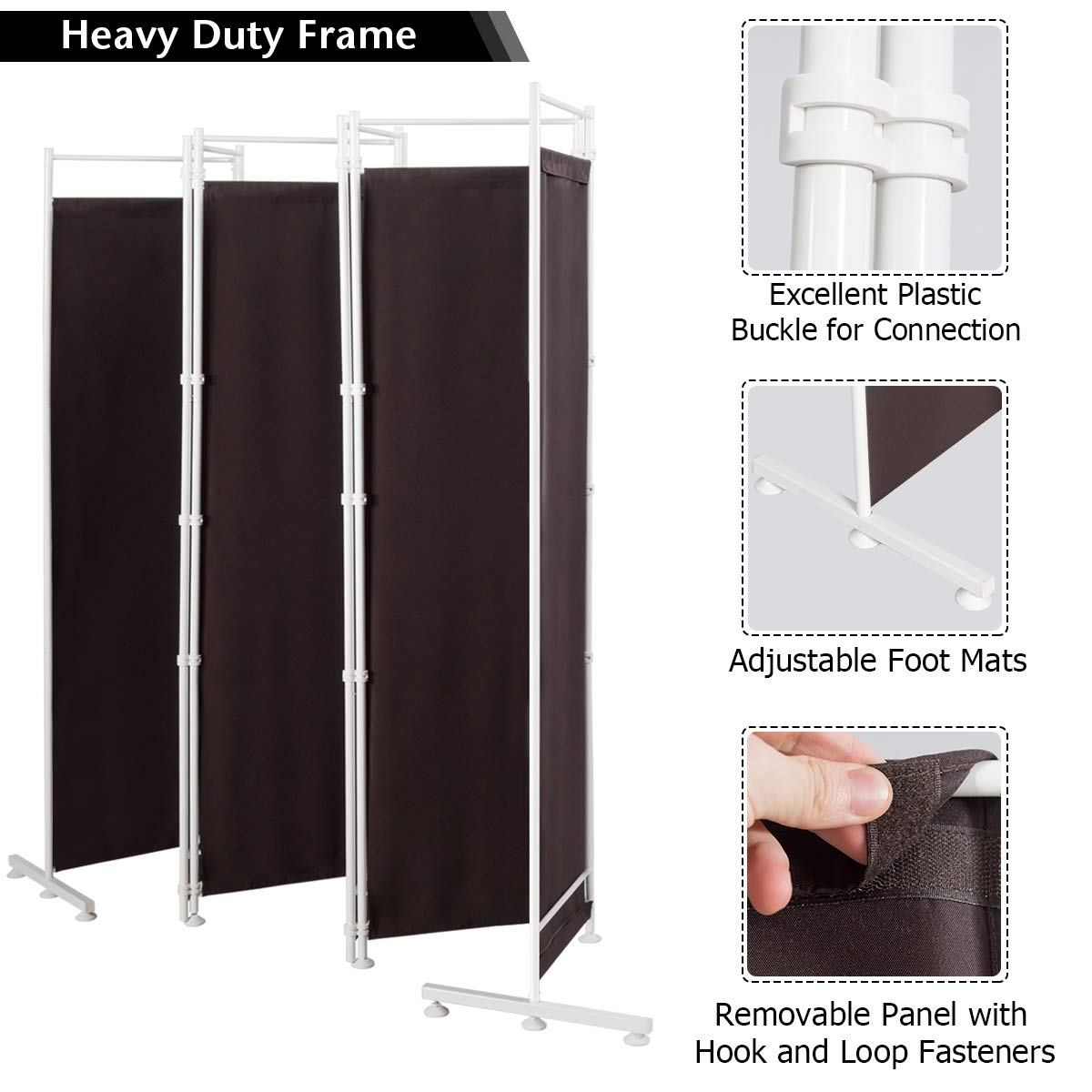 Giantex 6-Panel Folding Room Divider Screen - 6 Feet Tall Privacy Partition with Sturdy Steel Base | Lightweight Portable Room Separator for Home, Office, Dorm | Brown Wood Finish | Perfect for Creating Private Spaces in Living Rooms, Bedrooms or Events