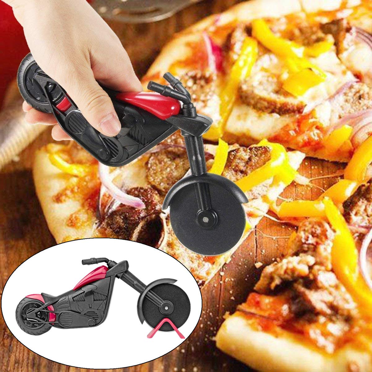 Stainless Steel Motorcycle Pizza Cutter Wheel - Professional Kitchen Tool for Slicing Pizzas, Pies & Dough - Perfect for Home Cooking, Restaurants & Pizza Parties