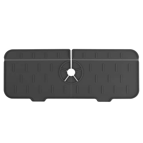 Non-Slip Silicone Faucet Mat & Sink Splash Guard - Waterproof Kitchen & Bathroom Countertop Protector (1pc, Grey) for Spill Prevention & Easy Cleaning