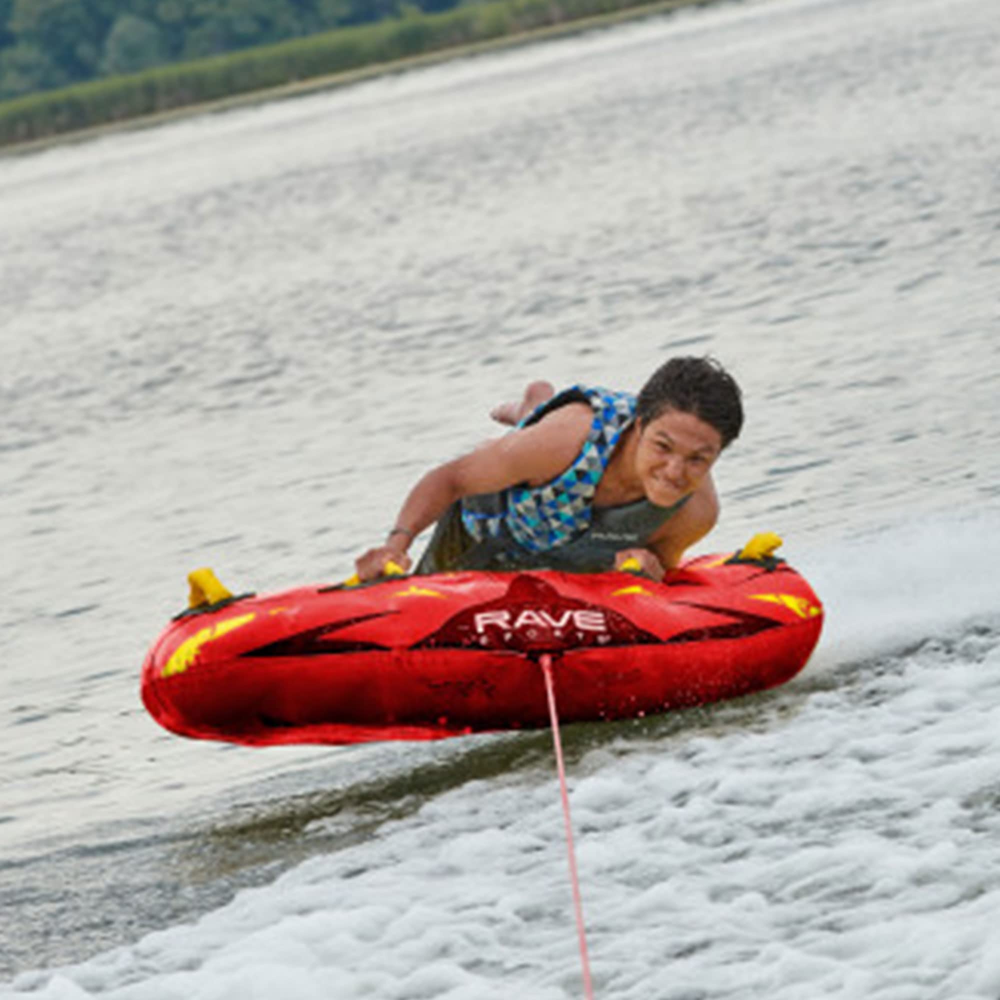 RAVE Sports Ripper Inflatable Boat Towable Tube - 2 Person Water Tube for Lakes & Rivers, Heavy Duty PVC Material, High Speed Towing, Fun Summer Water Sports Activity for Adults & Teens