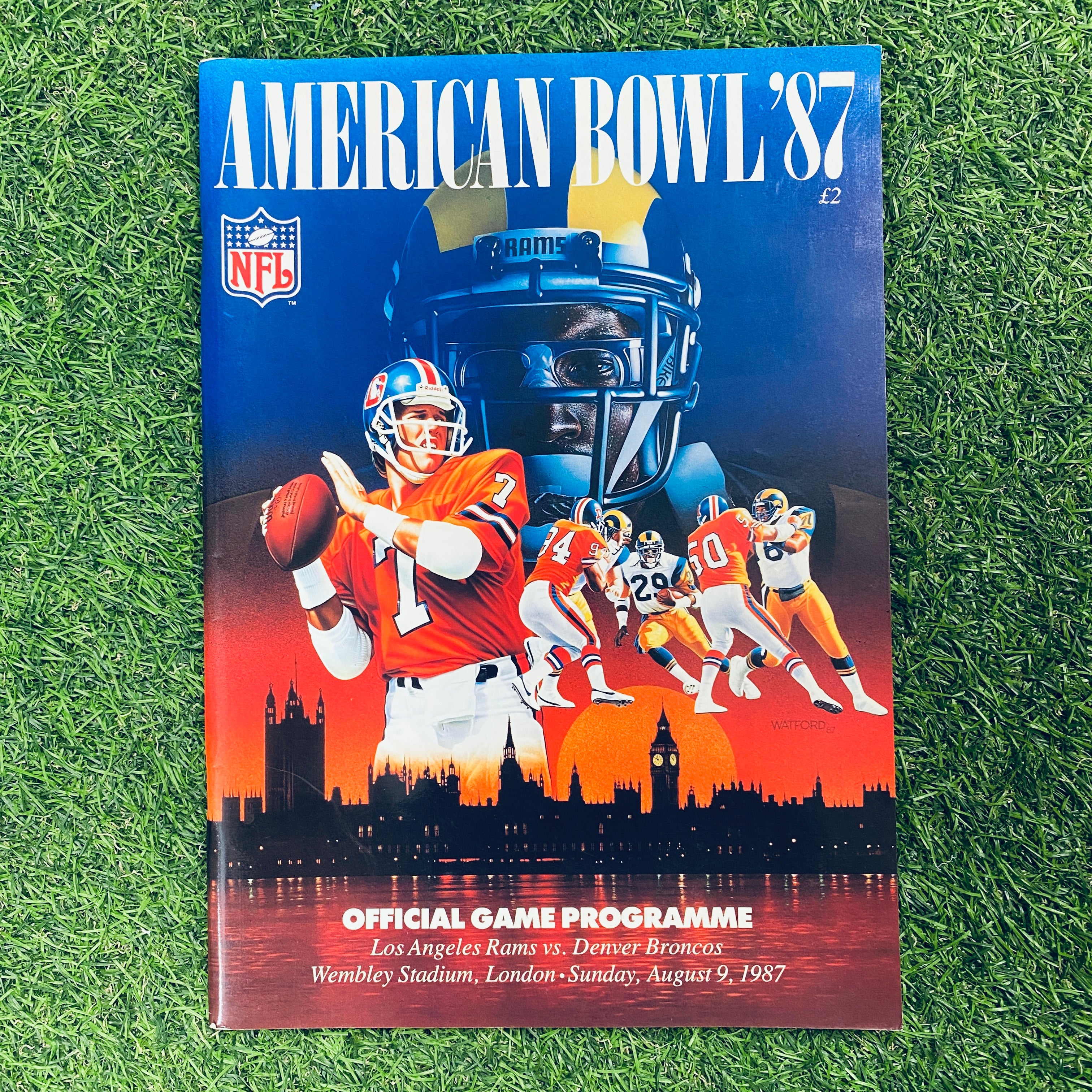 Vintage 1987 American Bowl Official Game Program - Los Angeles Rams vs Denver Broncos, August 9 | NFL Football Collectible Memorabilia for Sports Fans & History Enthusiasts | Perfect for Display, Framing, or Gift Giving