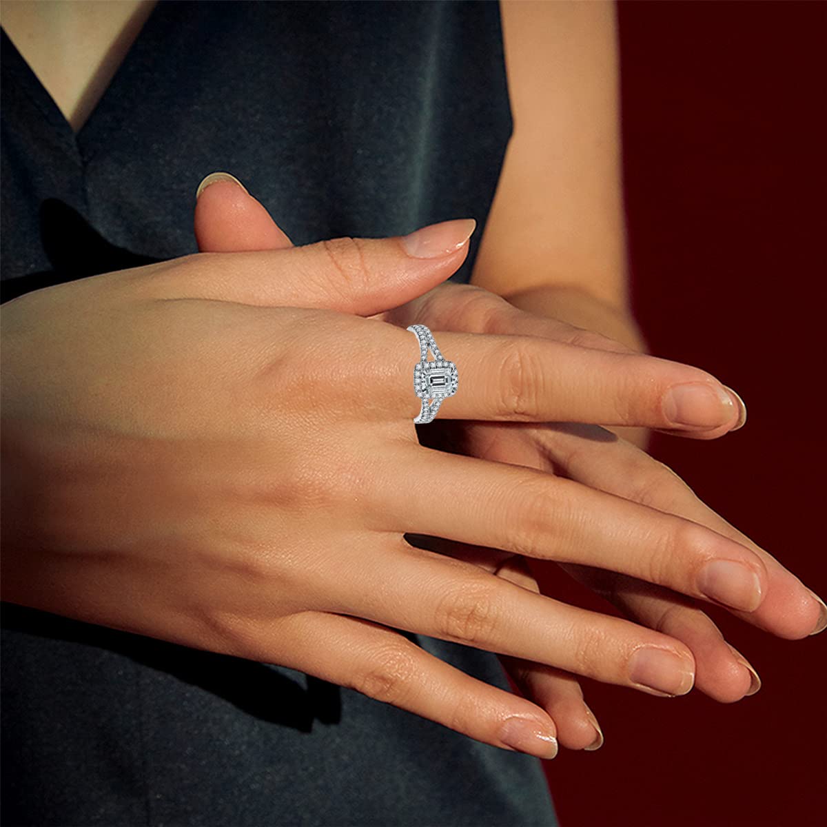1.0 Carat Moissanite Engagement Ring for Women - S925 Sterling Silver Emerald Cut Vintage Wedding Band - Perfect for Proposals, Anniversaries & Special Occasions