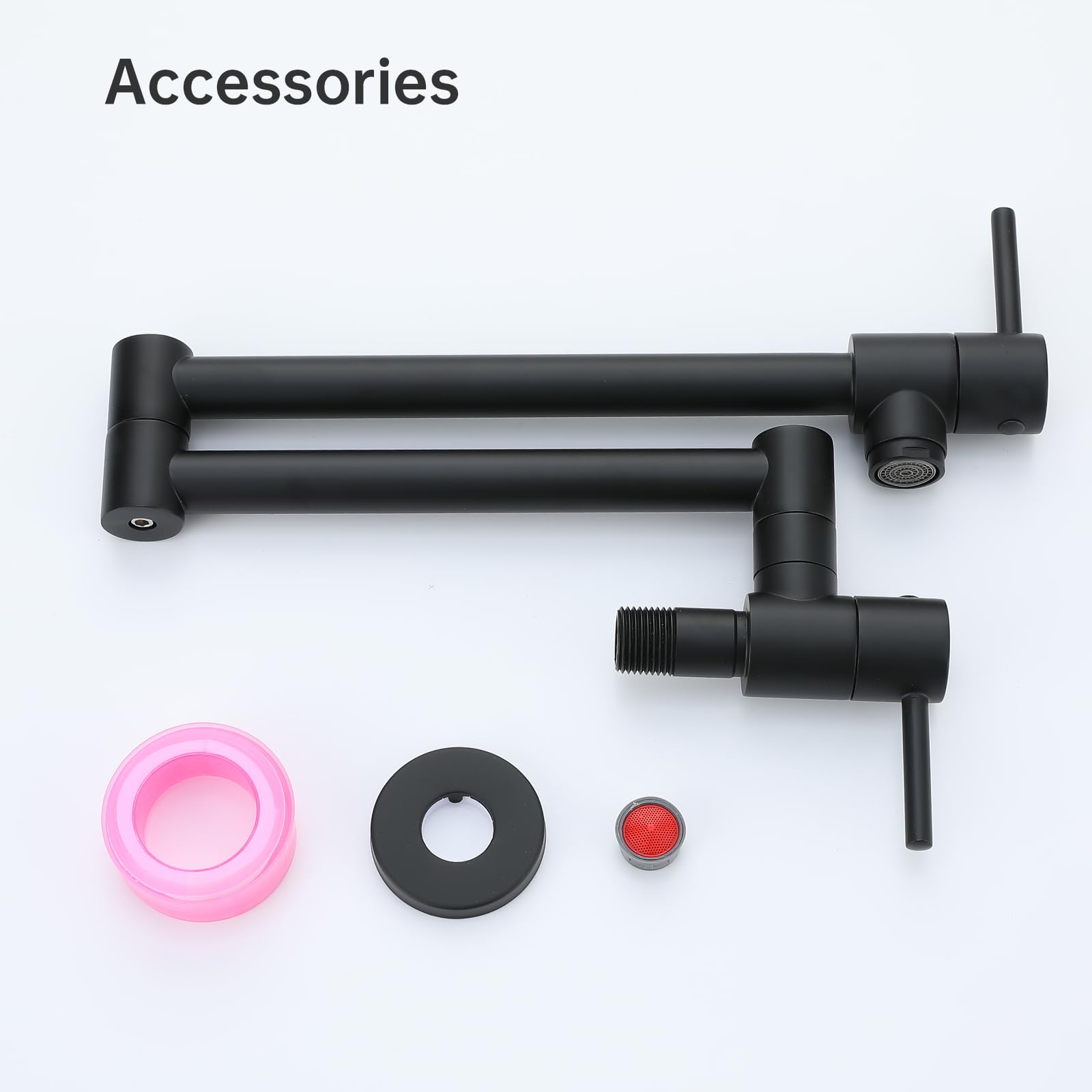 TRJIKAG Commercial Black Wall Mount Pot Filler Faucet - Stretchable Double Joint Swing Arm Kitchen Sink Faucet for Professional & Home Kitchens | Perfect for Cooking, Filling Large Pots & Washing Dishes