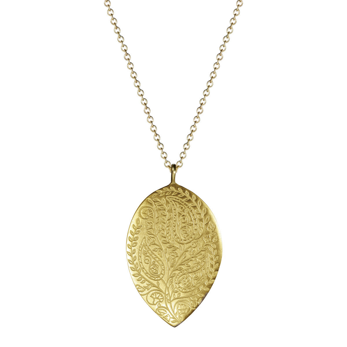 18K Gold Large Engraved Paisley Teardrop Pendant Necklace - Elegant Jewelry Gift for Women, Perfect for Weddings, Anniversaries & Special Occasions