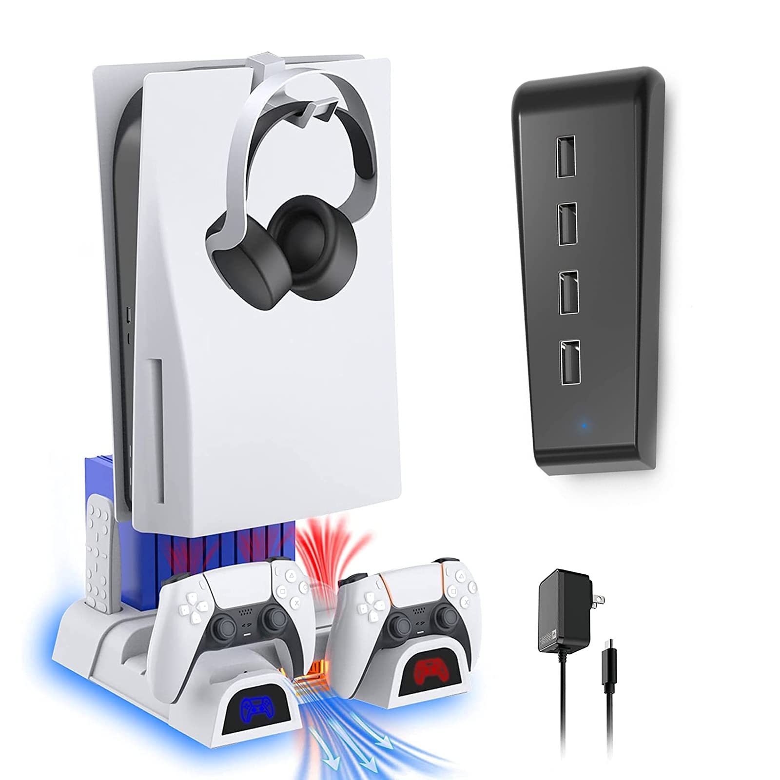NexiGo PS5 Accessories Kit - Vertical Stand with Headset Holder, Dual Controller Charger, 10-Game Rack & 4-Port USB Hub for PlayStation 5 (Disc/Digital Edition) - Perfect for Gaming Setup & Organization