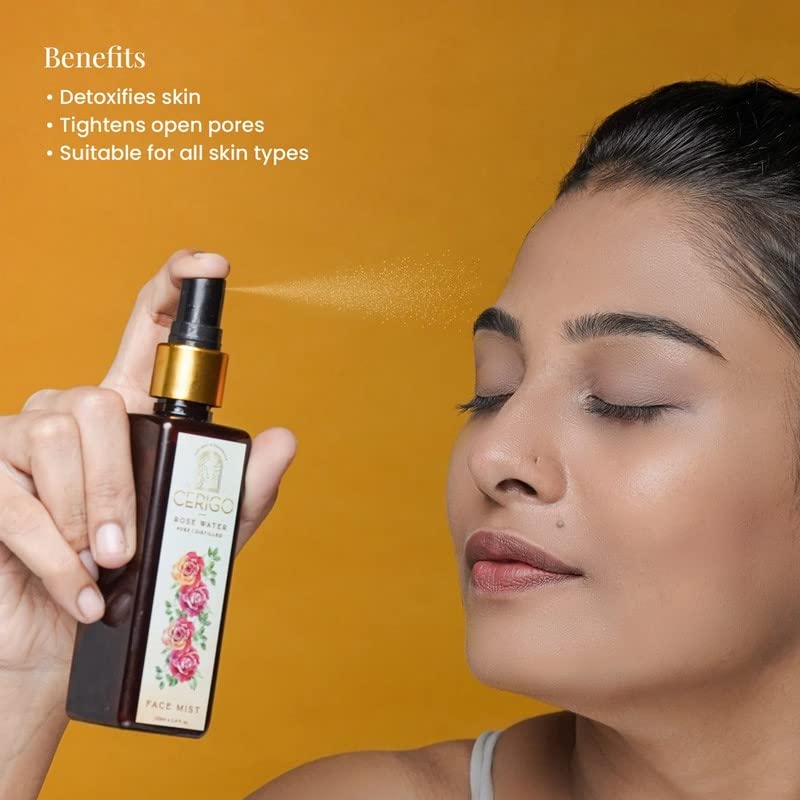 CERIGO Rose Toner for Face - Hydrating & Brightening Facial Toner with Rose Water, Alcohol-Free for Dry & Sensitive Skin | Perfect for Daily Skincare Routine & Post-Cleansing Refreshment