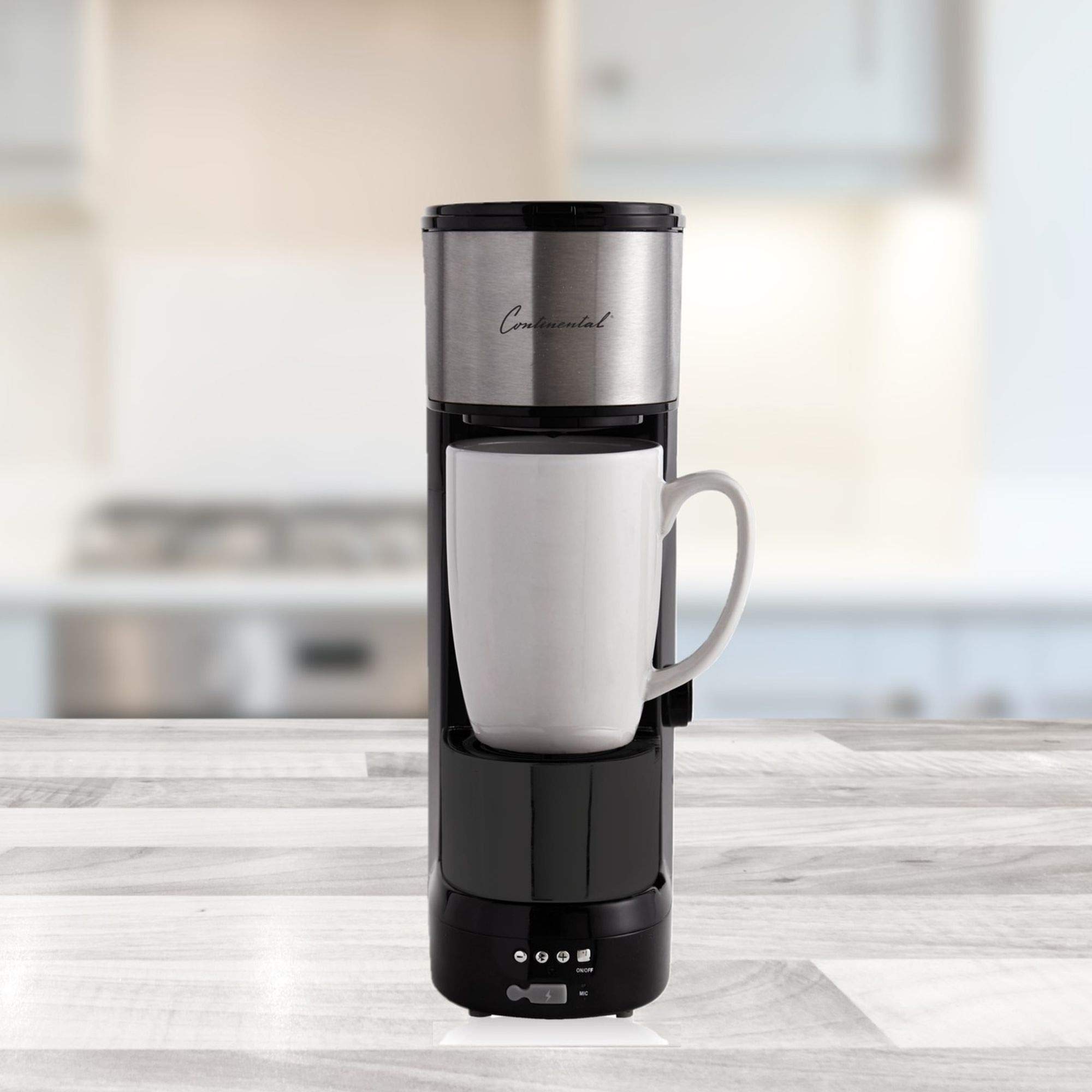 Continental Electric CP-CP019 Personal Coffee Maker - Compact Single Serve Black Coffee Machine for Home, Office, Dorm & Travel Use