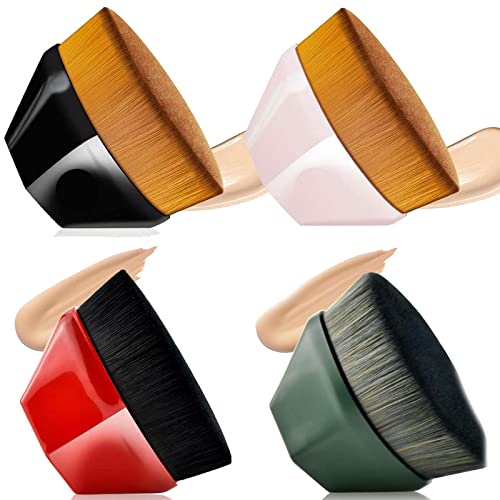 4 Pcs Flat Top Kabuki Foundation Brush Set - Soft Bristle Makeup Brushes for Liquid & Powder Foundation - Perfect for Contouring & Blending (4 Colors) - Ideal for Professional Makeup Artists & Everyday Beauty Routine