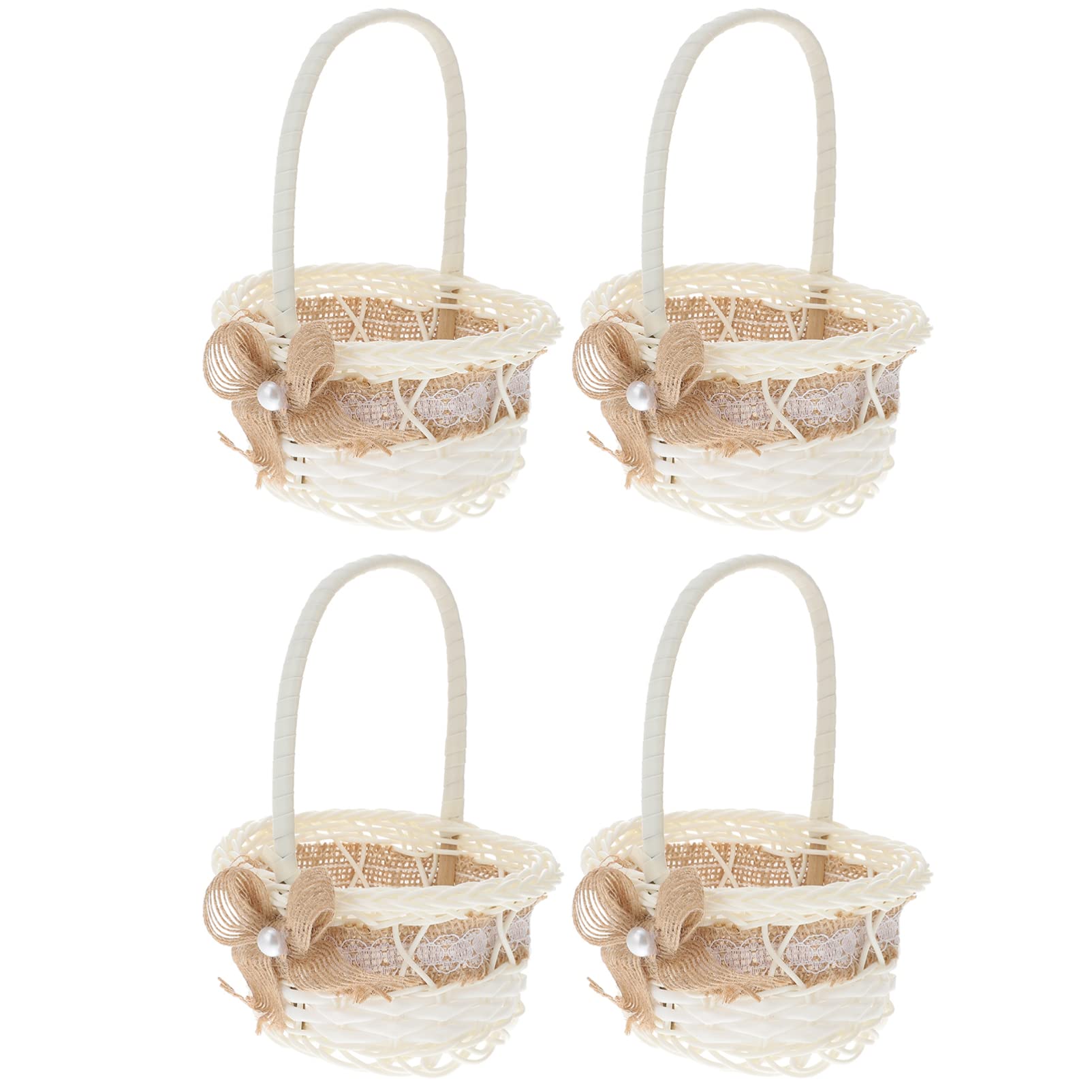 DOITOOL White Mini Woven Basket with Handle - Small Decorative Paper Rope Braided Basket for Home Decor, Craft Storage, Wedding Favors & Gift Packaging - Perfect for Bathroom Organization, Office Supplies & DIY Projects