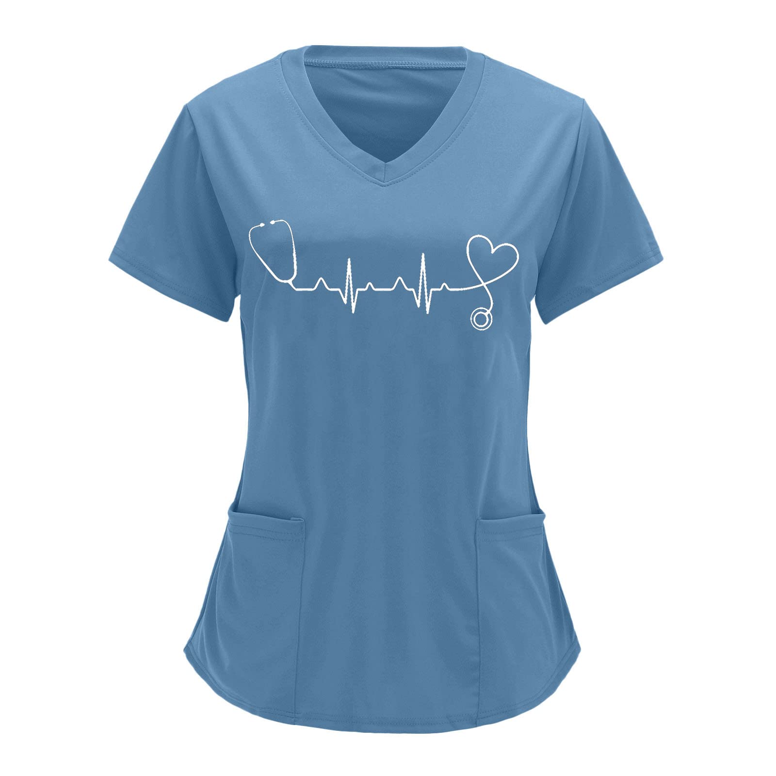 Women's V-Neck Overalls with Partial Print - Short Sleeve & Long Sleeve Fitted T-Shirt for Casual Wear, Work & Outdoor Activities