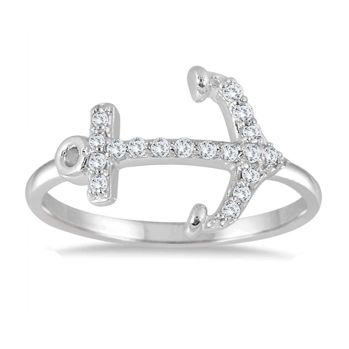 1/5 Carat TW Diamond Anchor Ring in 10K White Gold - Elegant Nautical Jewelry for Women, Perfect for Anniversary, Engagement & Everyday Wear