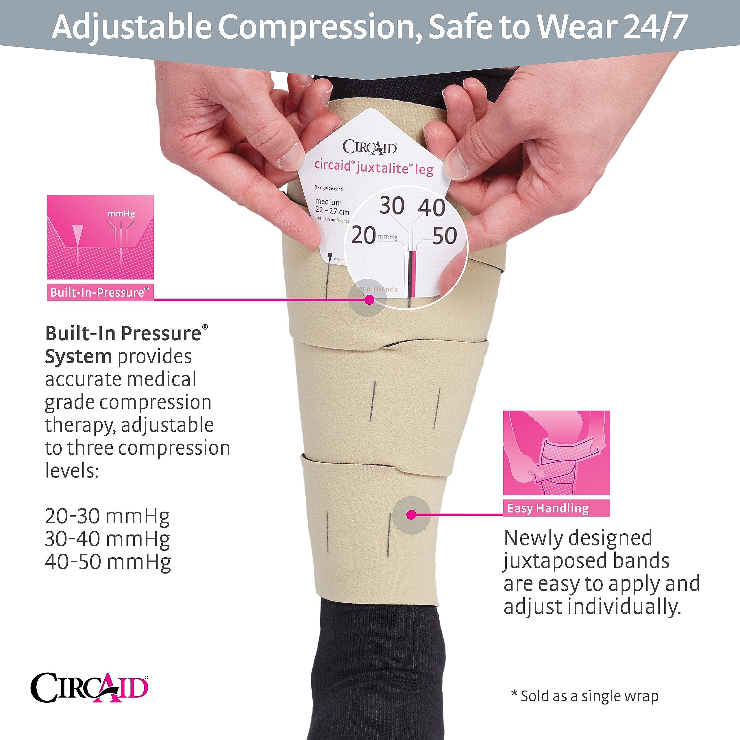 CircAid Juxtalite HD Adjustable Compression Wrap for Lower Leg - Medical Grade Support for Men & Women with Flexible Hood & Loop Straps - Improves Circulation, Swelling Relief & Post-Surgery Recovery - Ideal for Travel, Sports & Daily Comfort