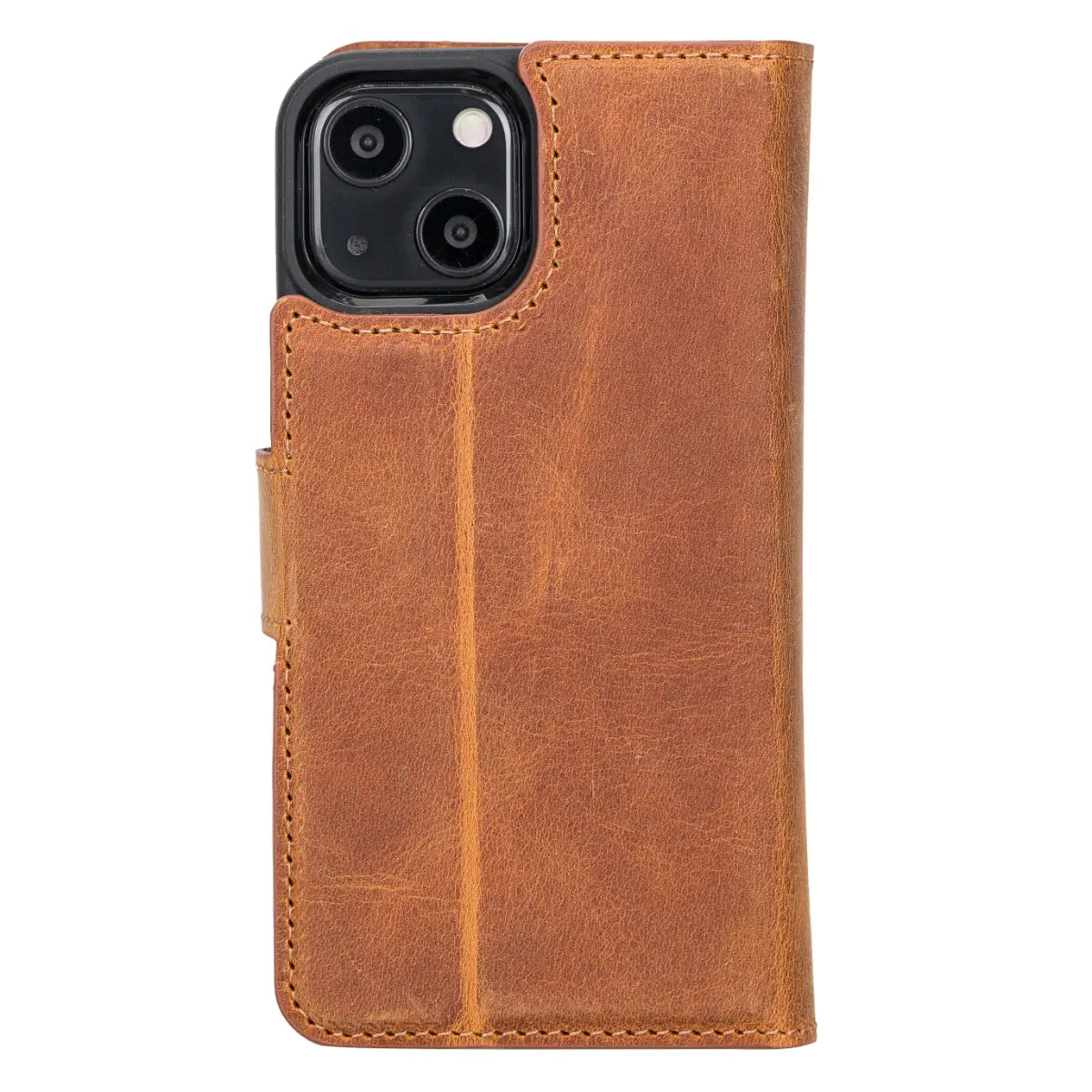 Premium Camel Brown Genuine Leather Wallet Case for iPhone 13 Mini - Slim Protective Cover with Card Slots (Perfect for Everyday Use, Travel & Business)