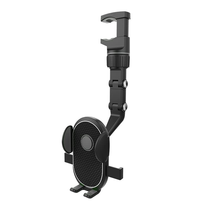 360° Adjustable Rearview Mirror Car Mount Phone Holder - Universal Multifunctional Pop Cell Phone Cradle for iPhone, Samsung & GPS - Perfect for Driving, Navigation & Hands-Free Calls (Grey)