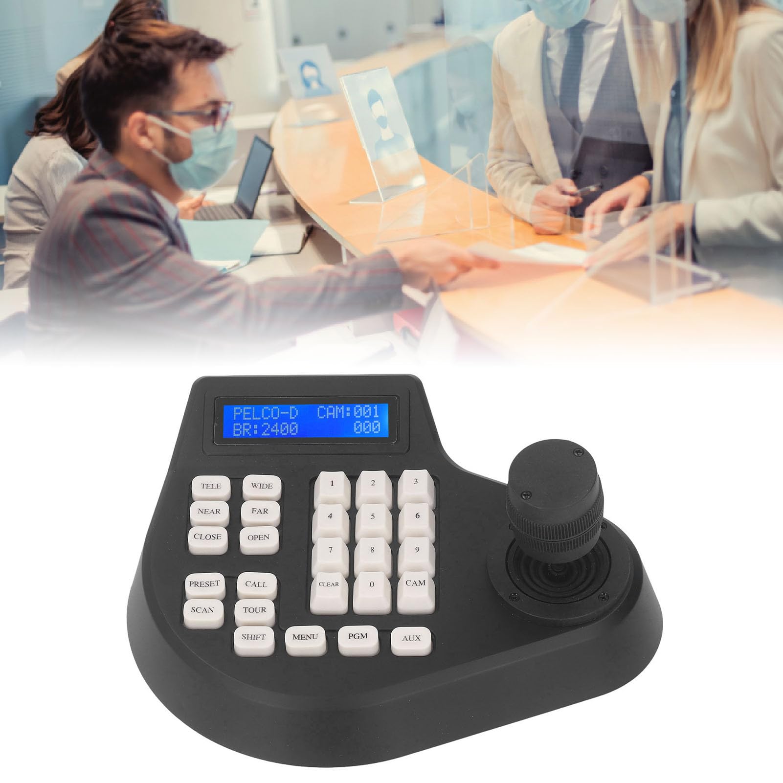 PTZ Camera Controller Keyboard with LCD Display - 100-240V ABS Dome Camera Controller, 4D Joystick for Surveillance Systems - Compatible with Standard Protocols (US Plug) - Ideal for Security Monitoring, Live Streaming & Conference Room Setup