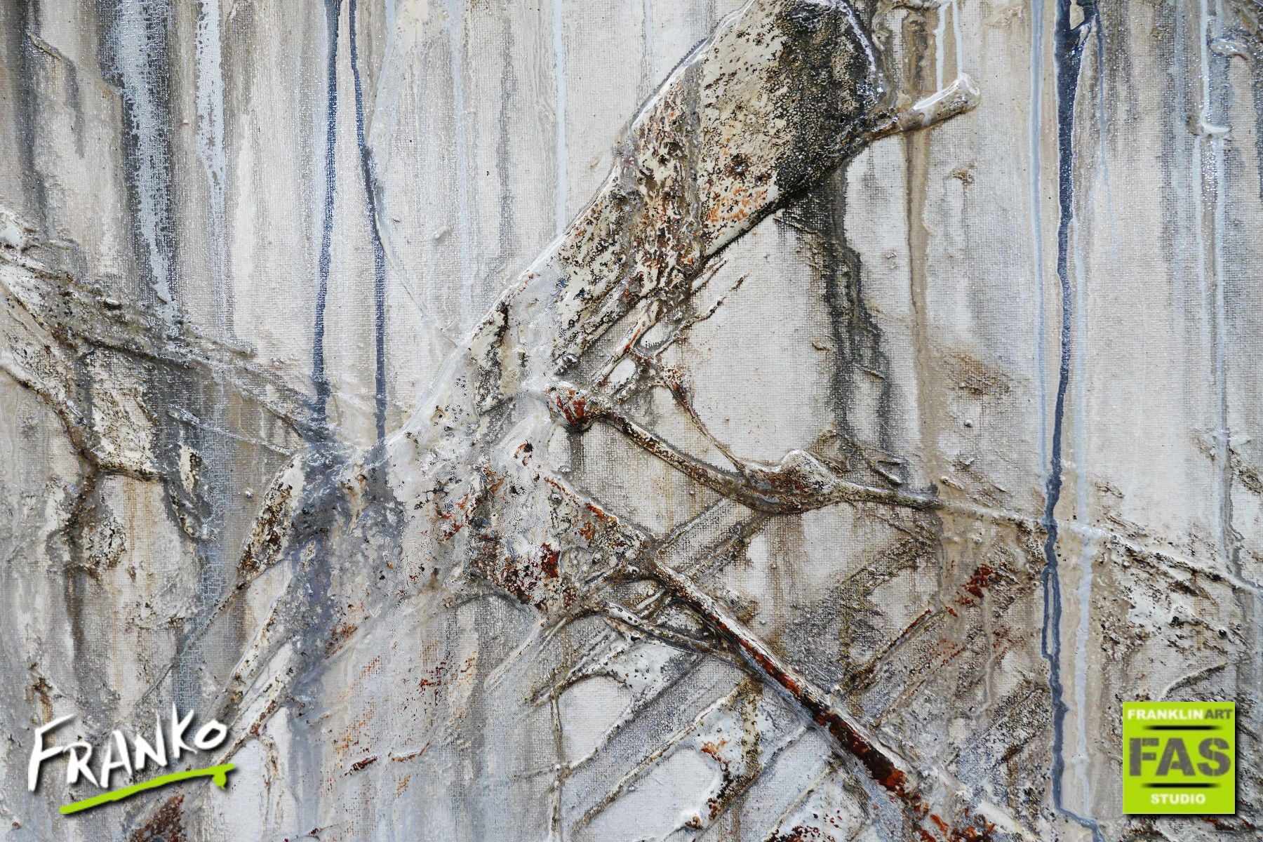 160cm x 100cm Abstract Painting in White, Brown & Rust - Modern Leather Texture Wall Art for Living Room, Bedroom & Office Decor