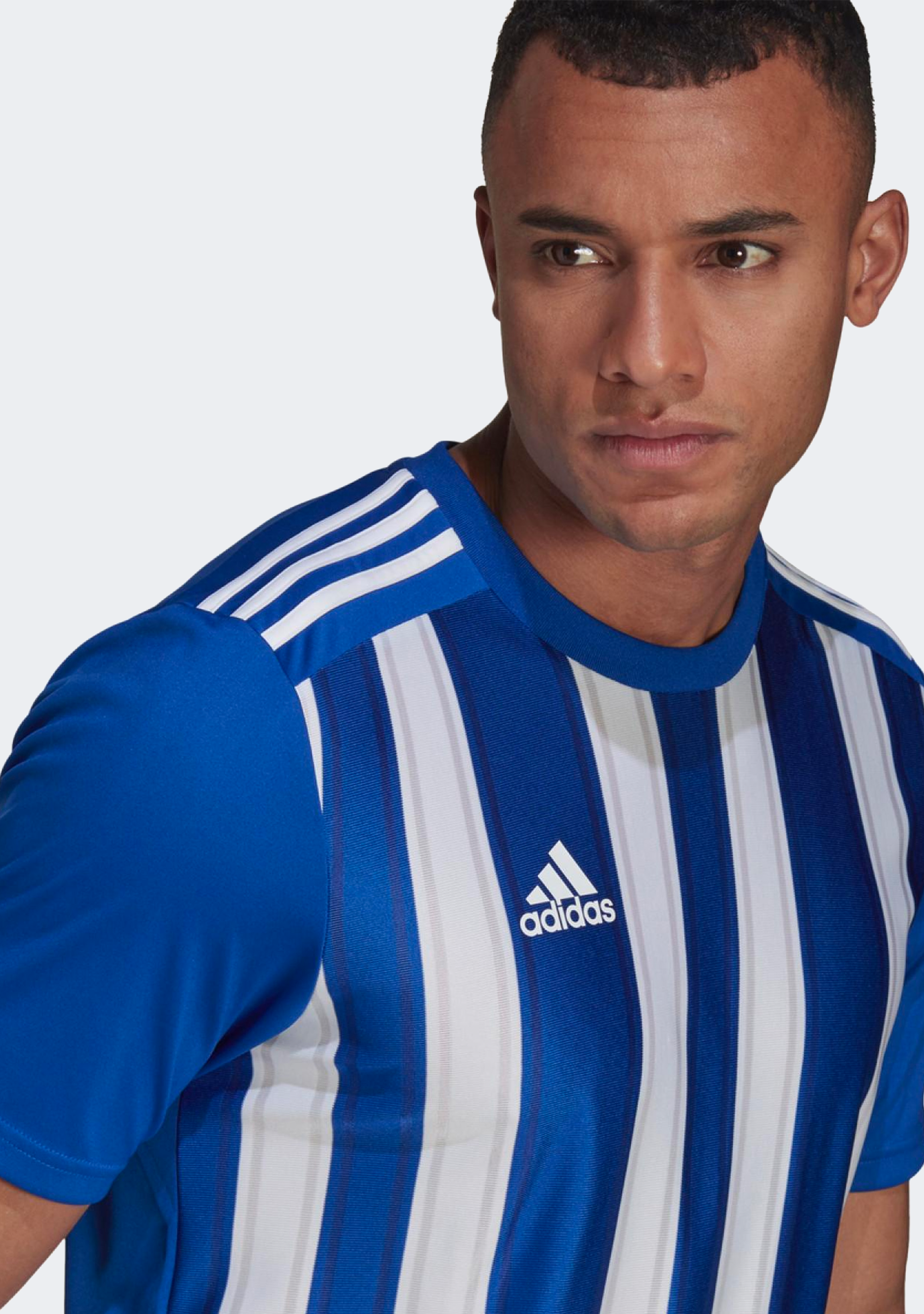 Adidas Men's Striped 21 Jersey - Blue & White Soccer Jersey for Training, Games & Fan Wear | Lightweight & Breathable Football Shirt