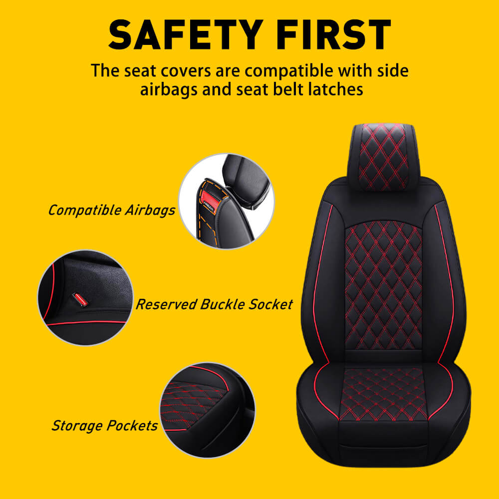 Premium Ford F150 F250 F350 F450 Leather Seat Covers Full Set (5-Piece) - Compatible with 2009-2022 F150 & 2017-2022 F250/F350/F450 - Luxury Protection & Style Upgrade for Truck Interior