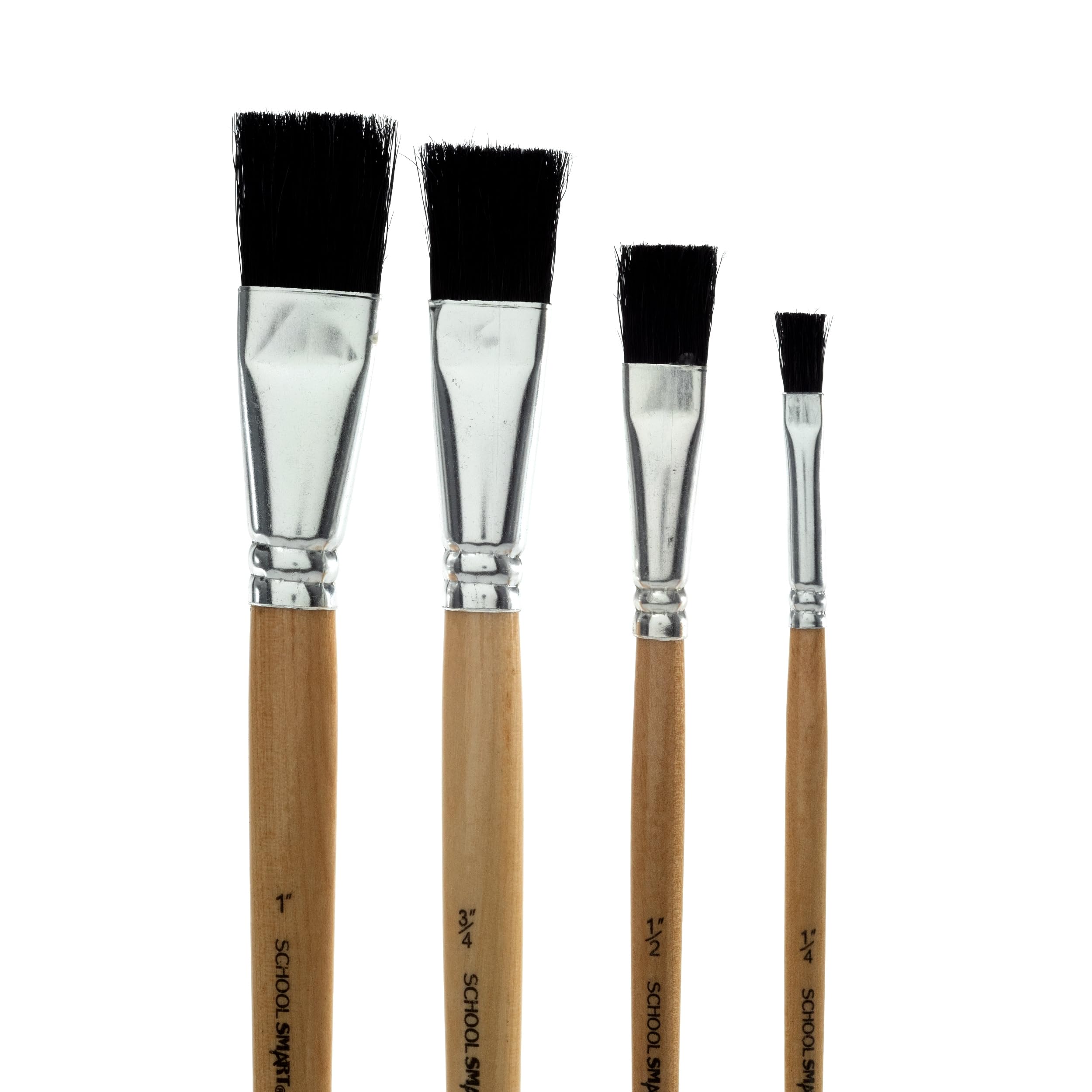 School Smart Black Bristle Paint Brushes with Enameled Hardwood Handles - Bulk Set of 72 Assorted Sizes for Classroom, Art Projects & DIY Crafts - Perfect for Kids, Students & Professional Artists