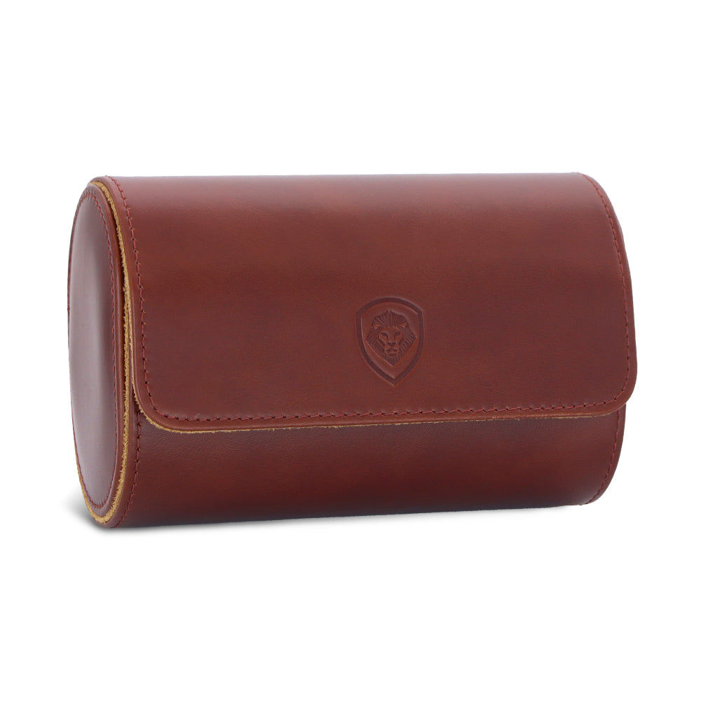 Vintage Brown Embossed Leather Double Watch Case Holder - Premium Travel Storage for Men's Watches | Perfect for Business Trips, Collections & Gift Giving