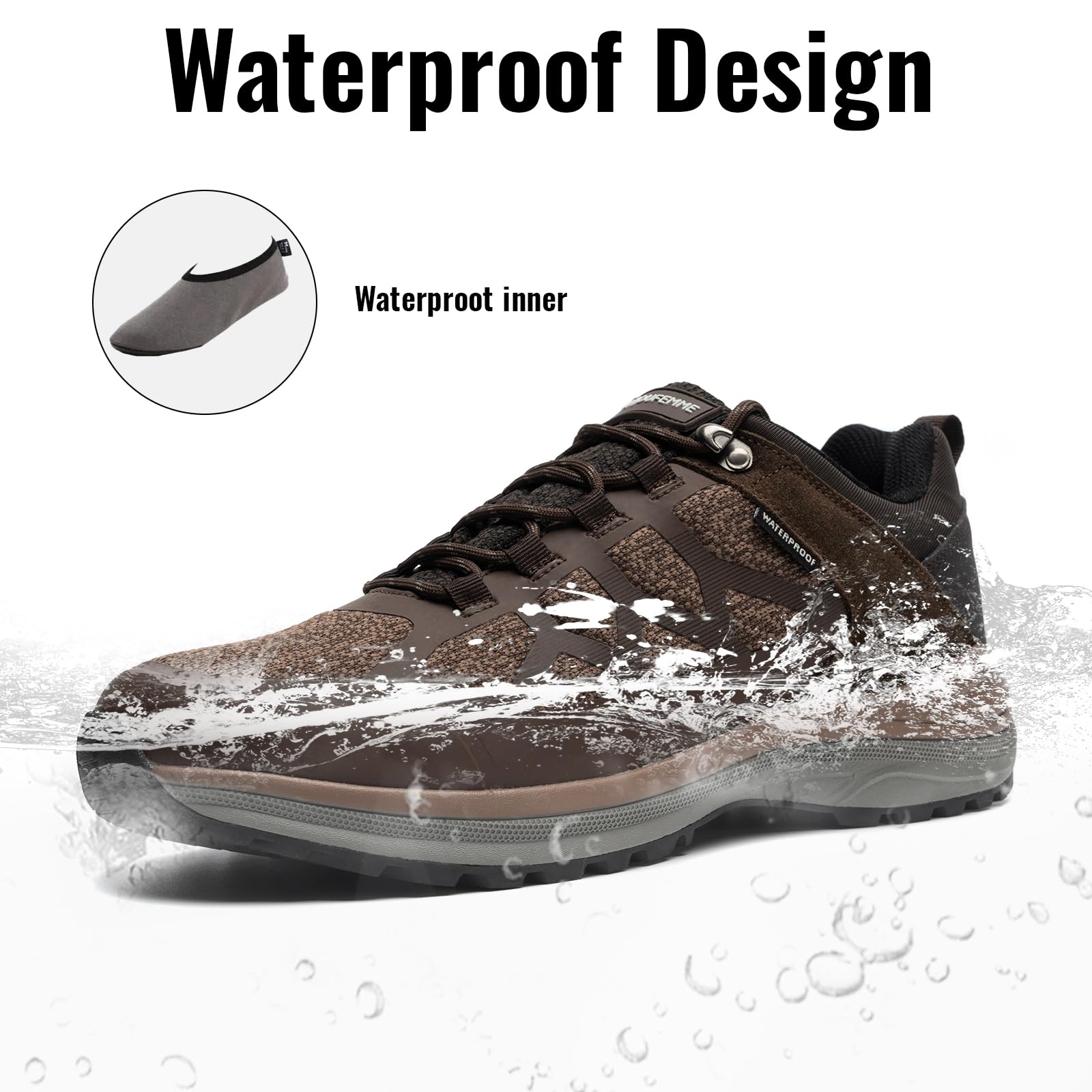 ANJOUFEMME Men's Waterproof Hiking Shoes - Lightweight Breathable Trekking Boots for Outdoor Adventures - Perfect for Mountain Trails, Camping & Backpacking