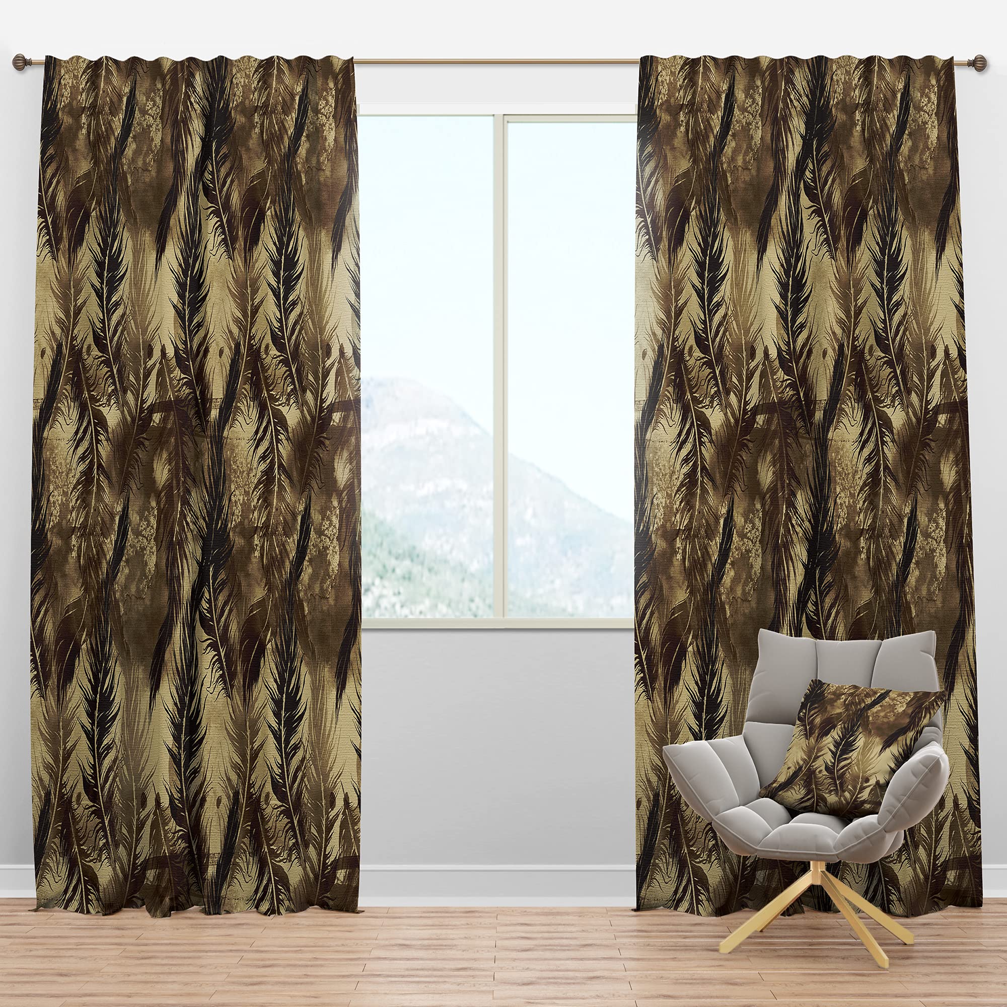 DesignQ Blackout Curtains - Thermal Insulated Abstract Feather Pattern Window Drapes for Bedroom & Living Room (52x108, Single Panel) - Perfect for Light Blocking & Energy Saving