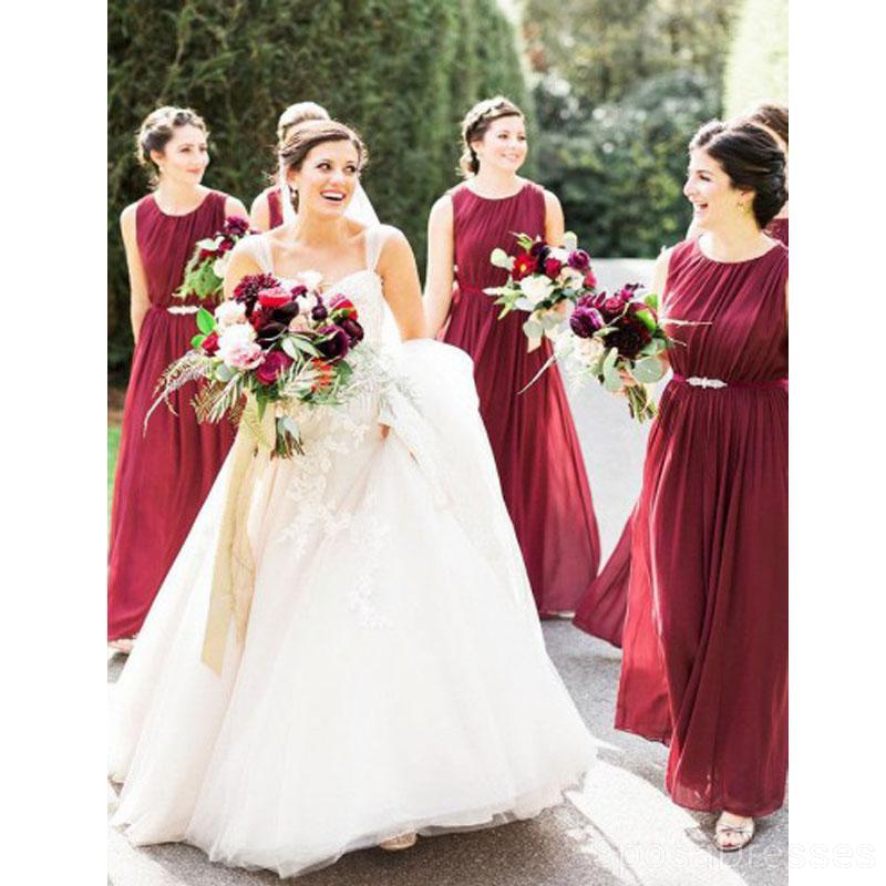 Elegant Dark Red Chiffon Long Bridesmaid Dresses - Affordable Formal Gowns for Weddings & Special Occasions | Perfect for Bridal Party, Evening Events & Prom | Style WG618