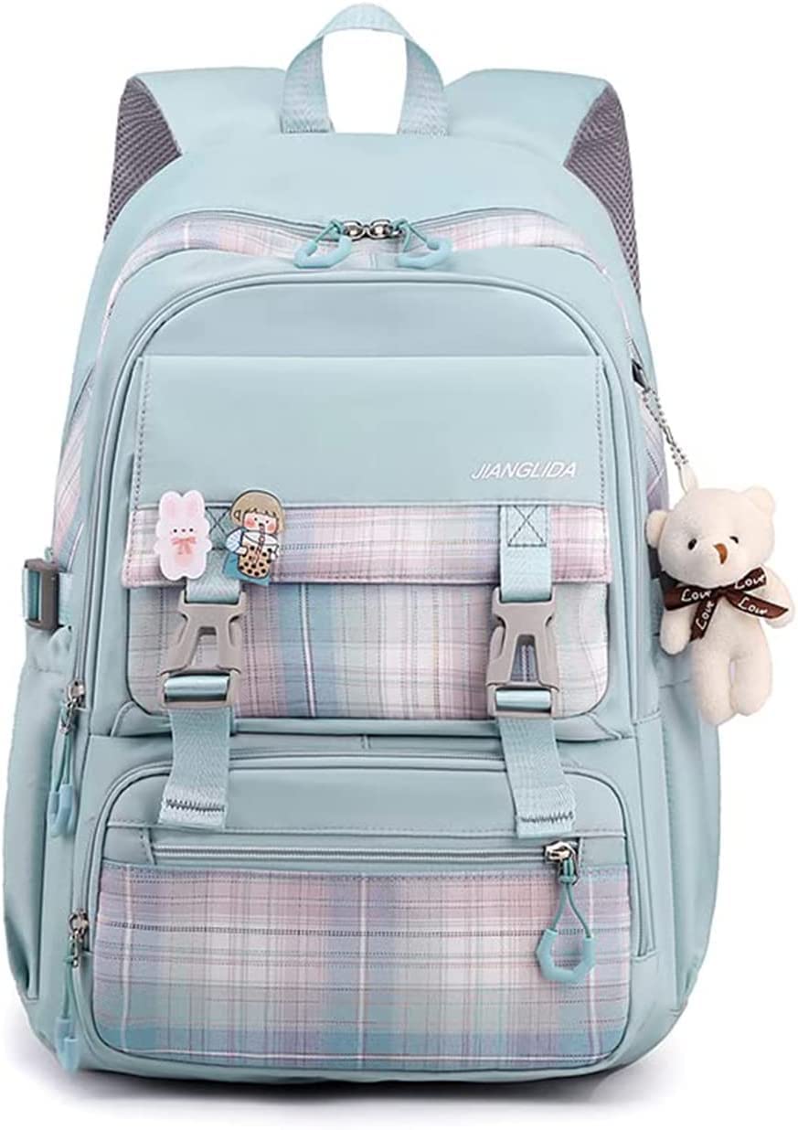 Stylish Preppy Kawaii Backpack for School - Cute Blue Backpack with Adorable Pins & Accessories - Perfect for College, Work & Everyday Use