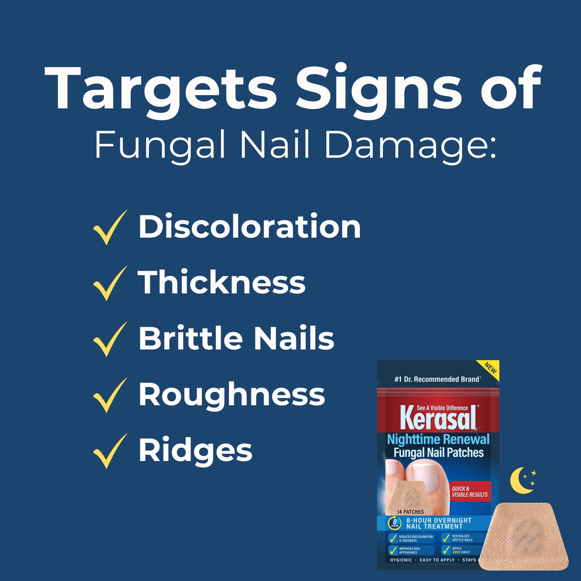 Kerasal Fungal Nail Repair Patches - 14 Overnight Treatment Patches for Toenail & Fingernail Fungus - 8-Hour Nail Renewal System to Restore Healthy Nails | Perfect for Athletes, Swimmers & Salon Visitors