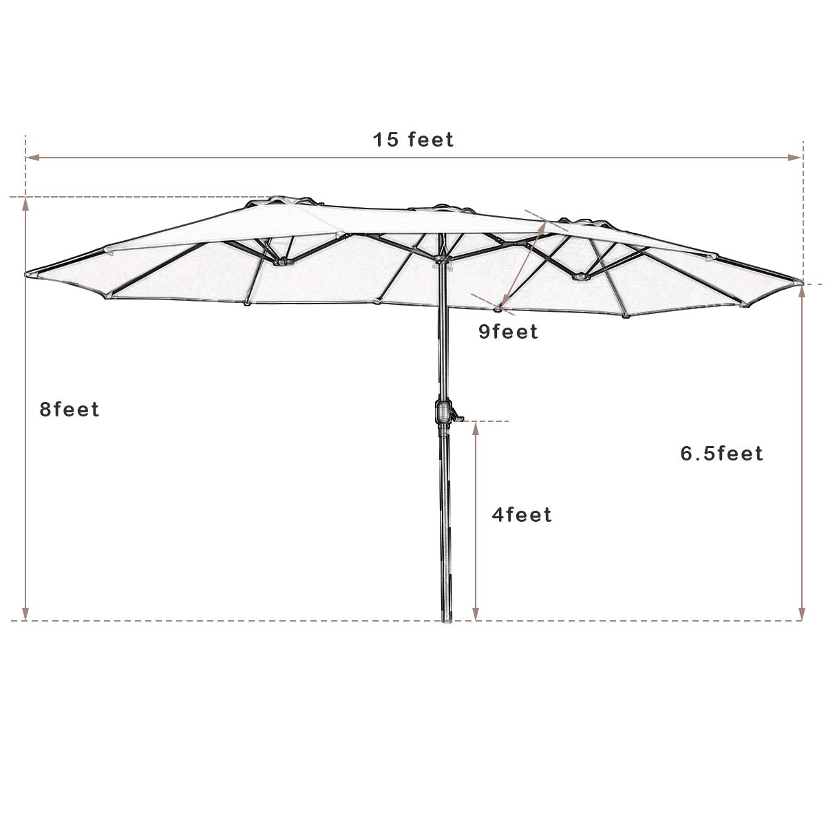 Tangkula 15 Ft Double-Sided Outdoor Patio Umbrella with Easy Crank Handle - Beige Market Table Umbrella for Backyard, Poolside, and Restaurant Outdoor Dining