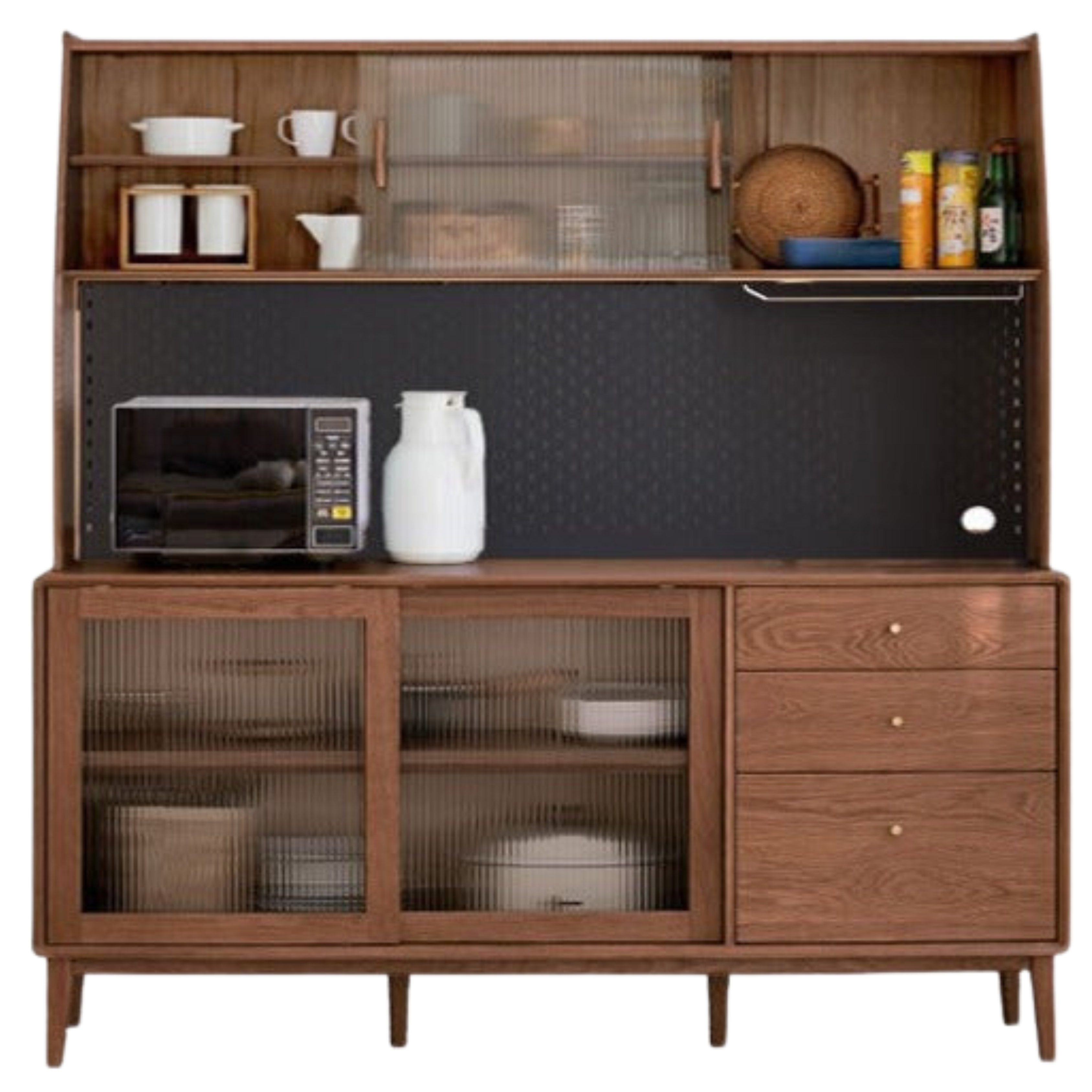 Solid Oak Wood Sideboard Buffet Cabinet - Rustic Farmhouse Dining Room Storage for Dishes, Linens & Entertaining Essentials