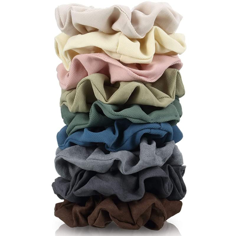 9-Piece Matte Scrunchies Hair Ties Set - Thick Elastic Hair Bands for Women & Girls - Soft Small Colorful Hair Ropes Ponytail Holders (Perfect for Workouts, Office, School & Everyday Styling)