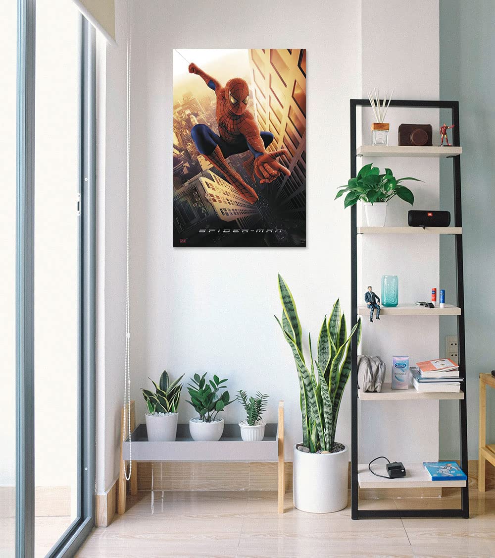 Spider-Man Movie Poster - Spiderman Swinging in New York City Wall Art (27x40 Inches) with Black Poster Hanger - Perfect for Home Decor, Office, Theater Room & Gifts for Marvel Fans