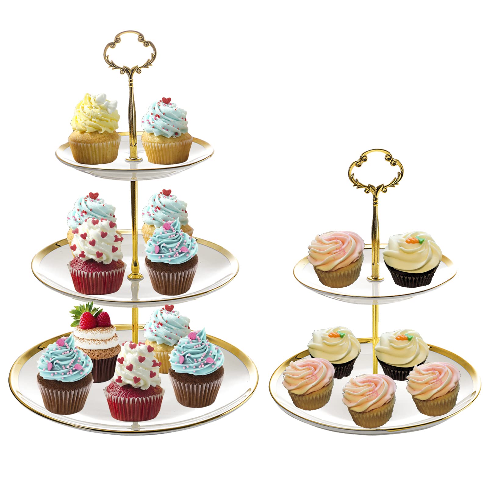 2-Tier Ceramic Cupcake Stand - Elegant Porcelain Dessert Display Tower for Cakes, Pastries & Sweets | Perfect for Tea Parties, Weddings, Birthdays & Special Events | Durable Serving Tray for Home & Commercial Use