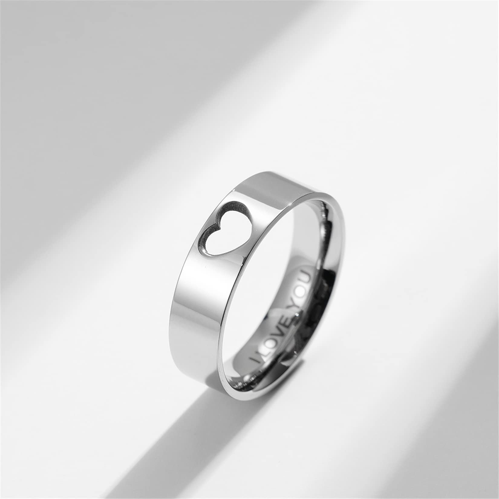 Matching Couple Rings Set - Heart Promise Rings for Her and Him, I LOVE YOU Engraved Wedding Bands for Engagement & Anniversary - Perfect for Romantic Gifts, Proposals, and Couples Jewelry