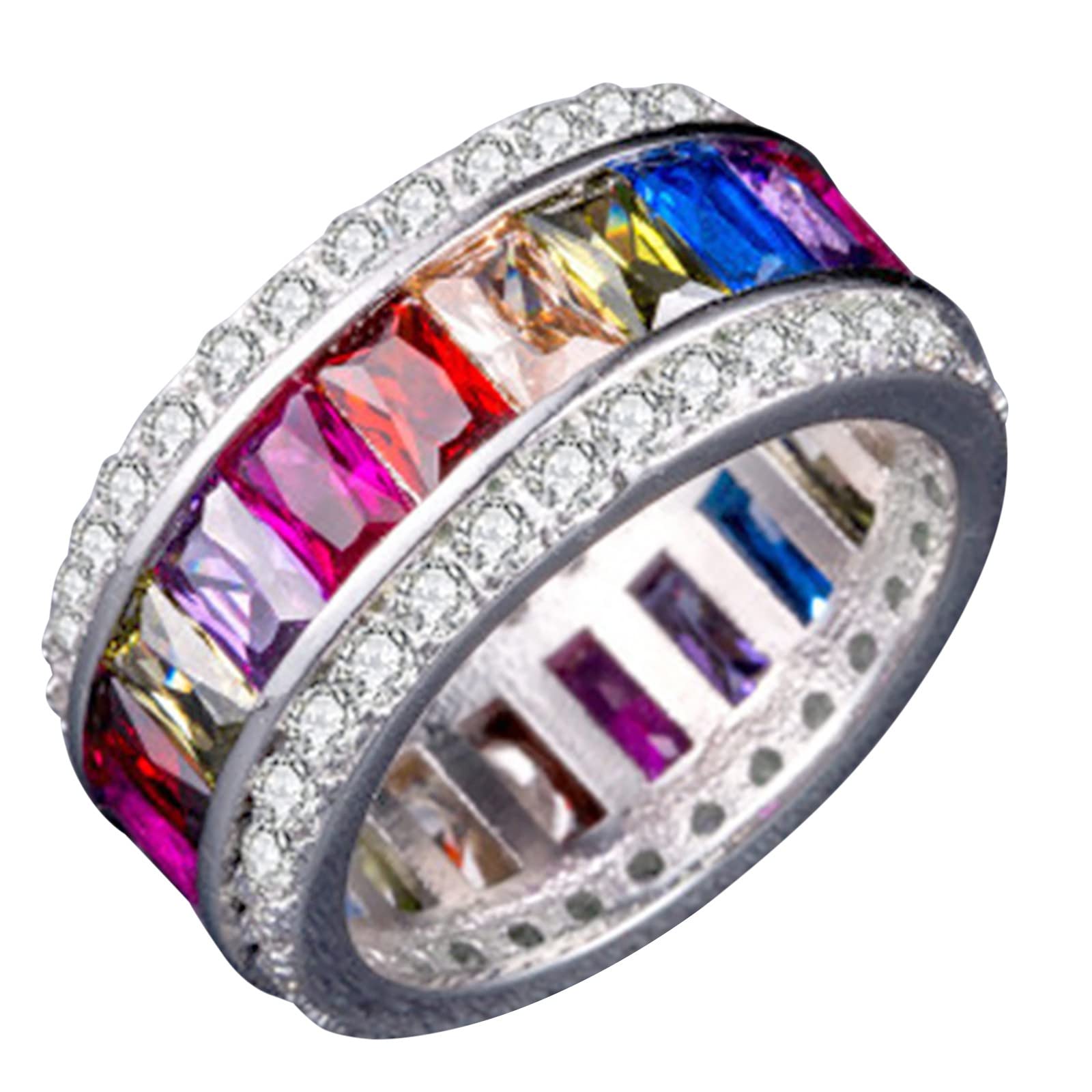 Stylish Multi-Color Zirconium Women's Fashion Ring - Elegant Silver Thumb Ring Size 8 | Perfect for Parties, Date Nights & Everyday Wear