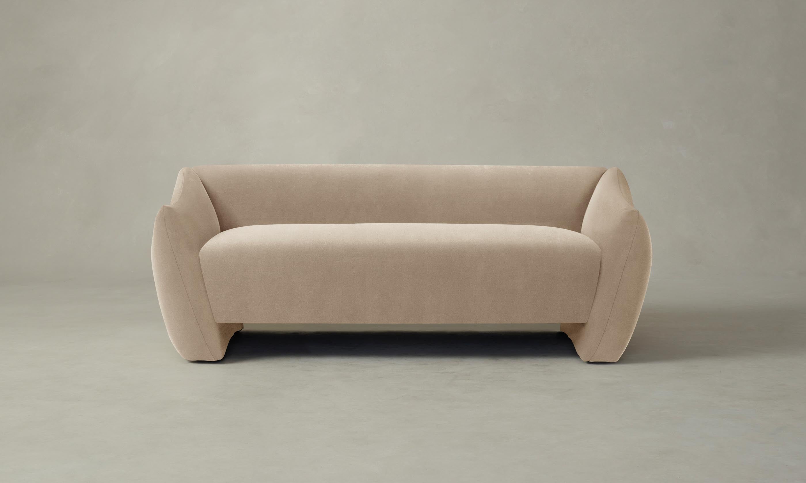 Luxury Performance Velvet Taupe Bond Settee Sofa - Elegant Living Room Seating for Modern Home & Office Decor