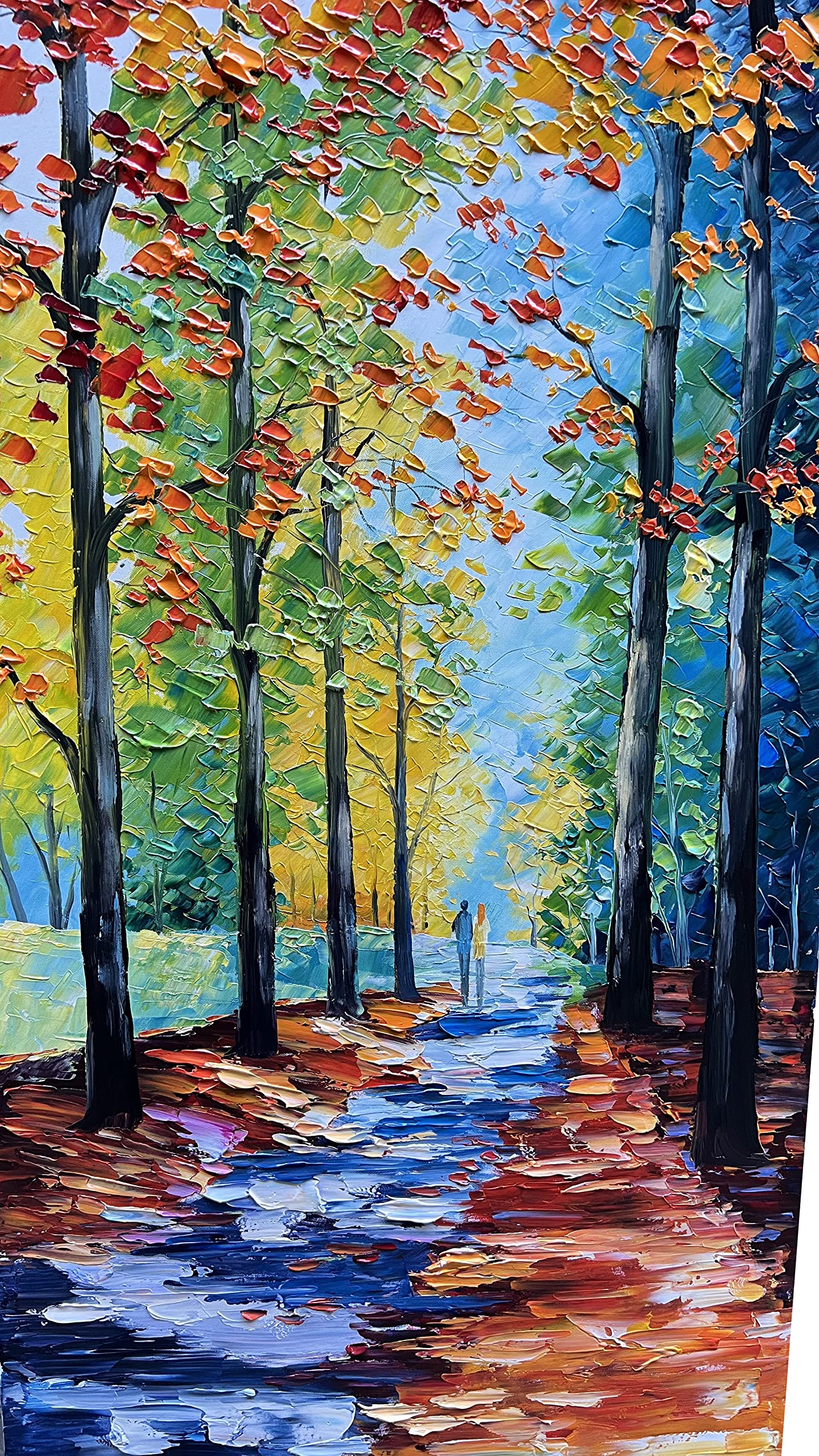 JELRINR Hand-Painted Autumn Landscape Oil Painting on Canvas - 24x48 Inch Contemporary Palette Knife Texture Artwork - Perfect for Living Room, Office & Wall Decor - Acrylic Home Art for Cozy Fall Ambiance