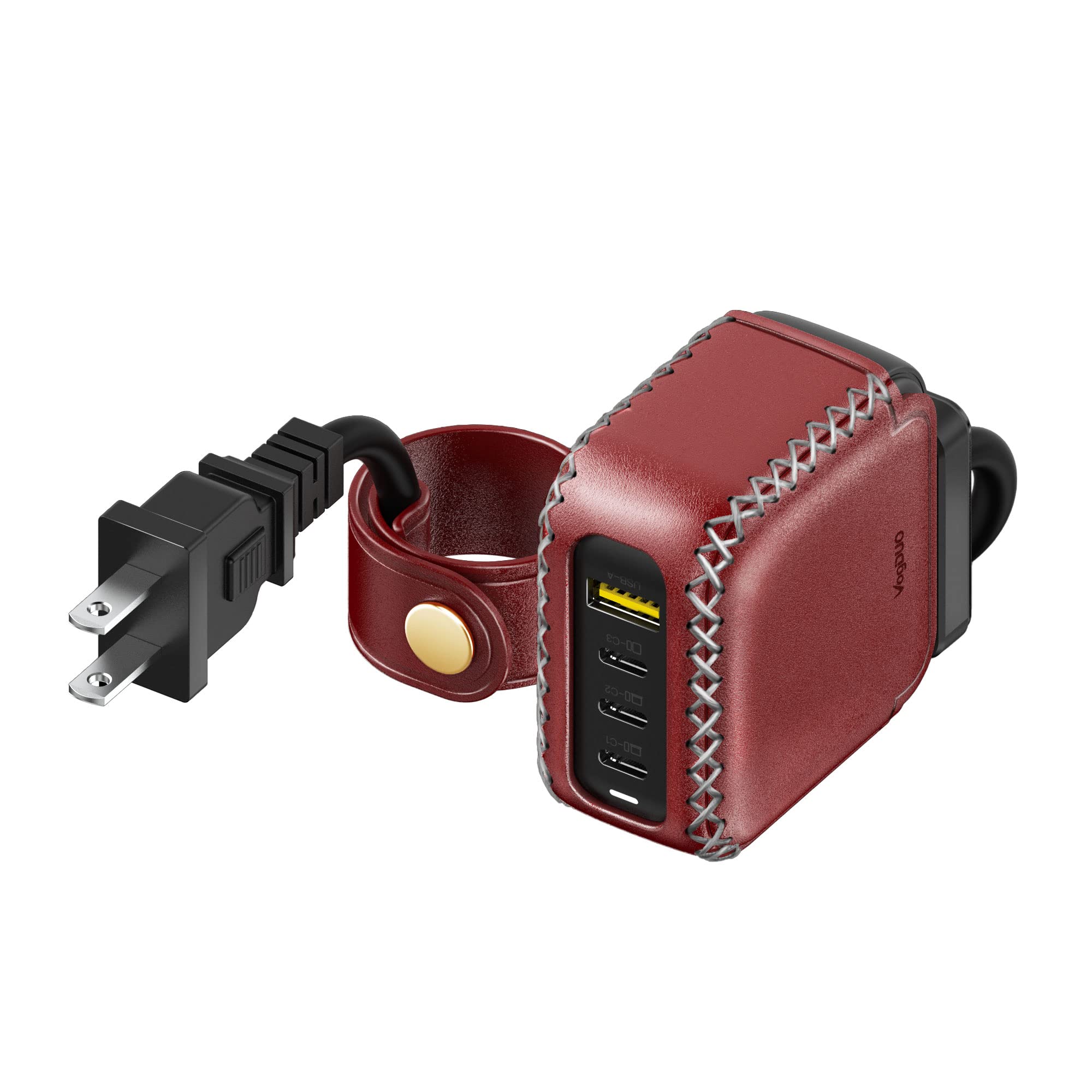 100W GaN PD Fast Wall Charger with Foldable Plug & 5ft Leather Extension Cable - USB C Travel Charger for Samsung Galaxy, Z Fold, Z Flip (Maroon Red) - Perfect for Travel, Office & Home Charging