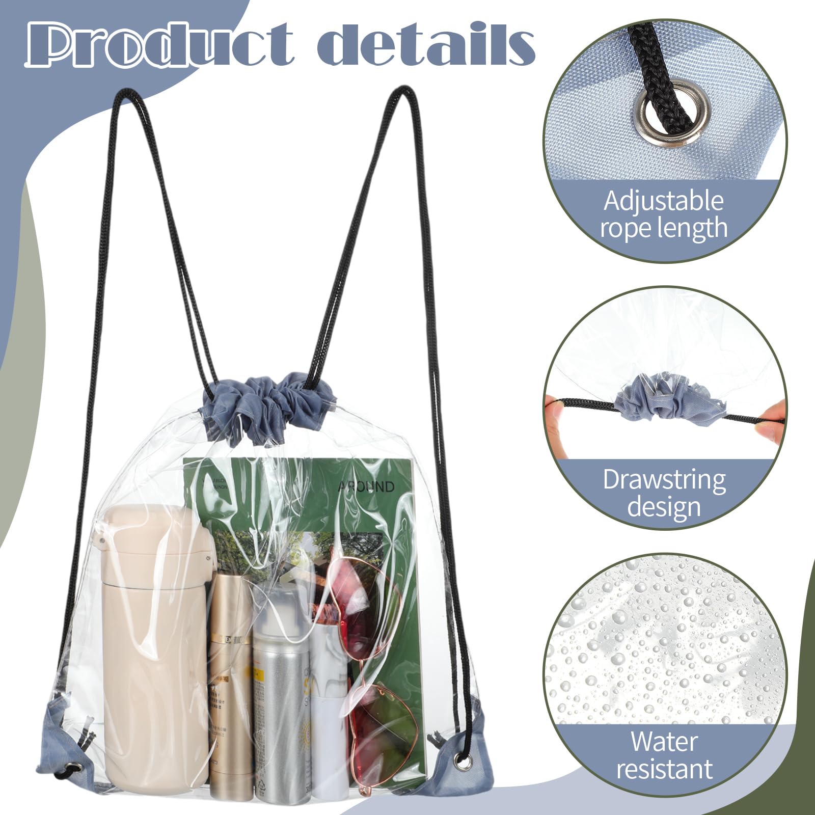 Shappy 30-Pack Clear Drawstring Backpack - Waterproof Plastic Transparent Stadium Bags for Gym, Travel, Concerts & Events (Gray) - Perfect for Sports, Beach & School Essentials