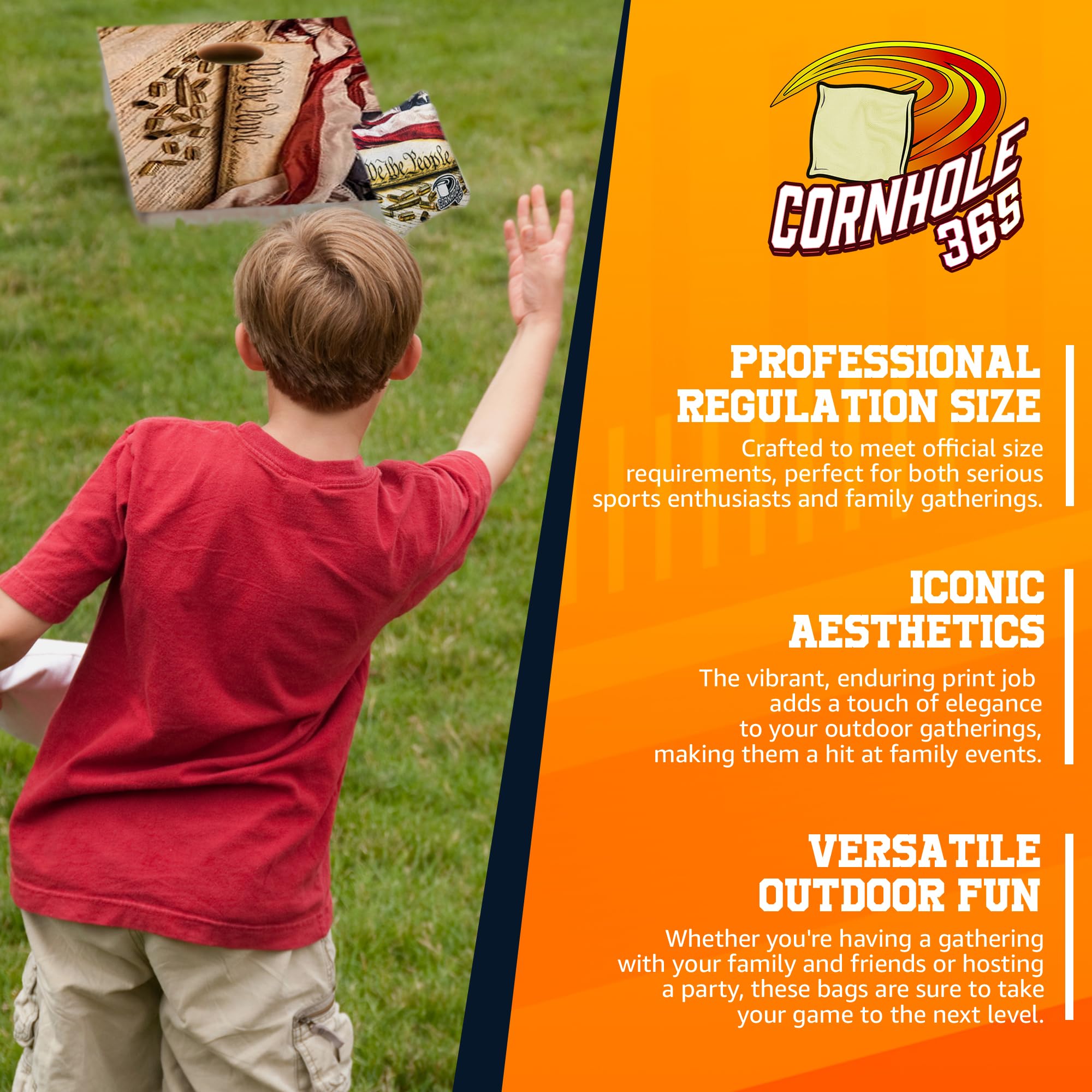 Professional Cornhole Board Set - Regulation Size, Heavy Duty Solid Wood with UV Direct Print (Set of 2) for Outdoor Games, Backyard Parties, Tailgating & Tournaments | Cornhole365