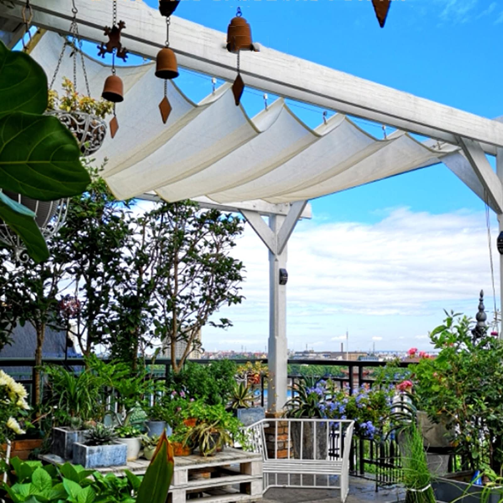 Retractable Wave Shade Sails - UV Resistant HDPE Permeable Sun Protection Awning with Mounting Kit for Outdoor Patio, Pergola, Glass House & Backyard - Custom Sizes Available for Perfect Fit