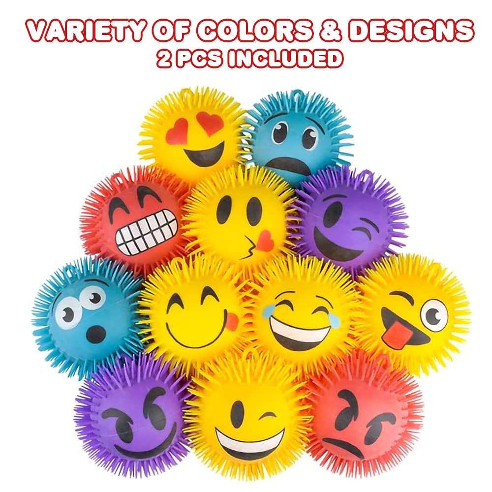 ArtCreativity Emoticon Puffer Ball Stress Relief Toy - Set of 2 Stretchy Rubber Fidget Toys for Kids & Adults - 7.5 Inch Sensory Play Anxiety Relief with Hanging Loop - Perfect for Office, Classroom & Home Use